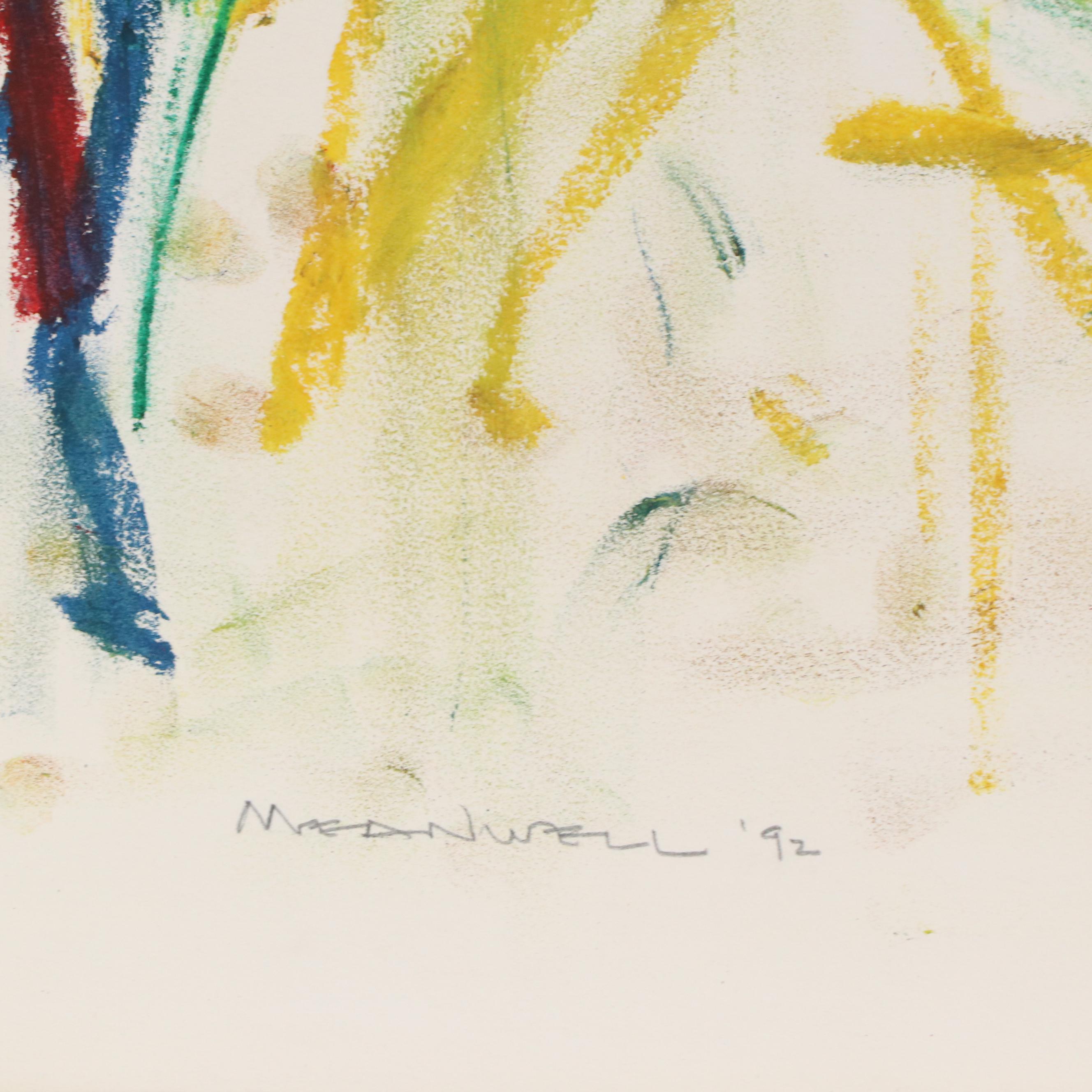 Jack Meanwell Abstract Modern Oil Pastel Drawing, 1992