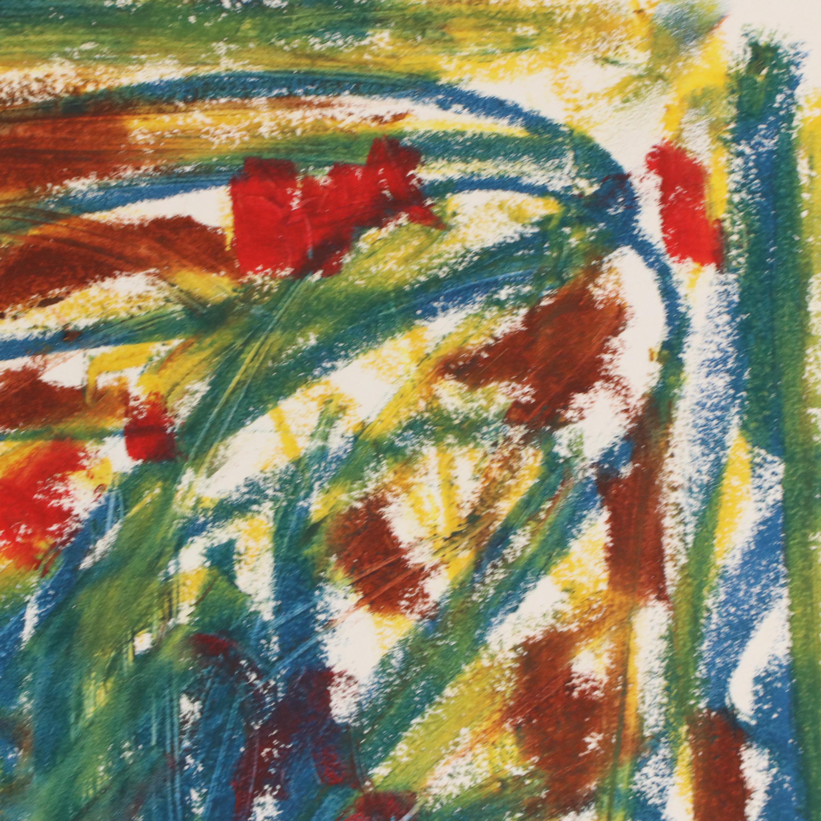 Jack Meanwell Abstract Modern Oil Pastel Drawing, 1992