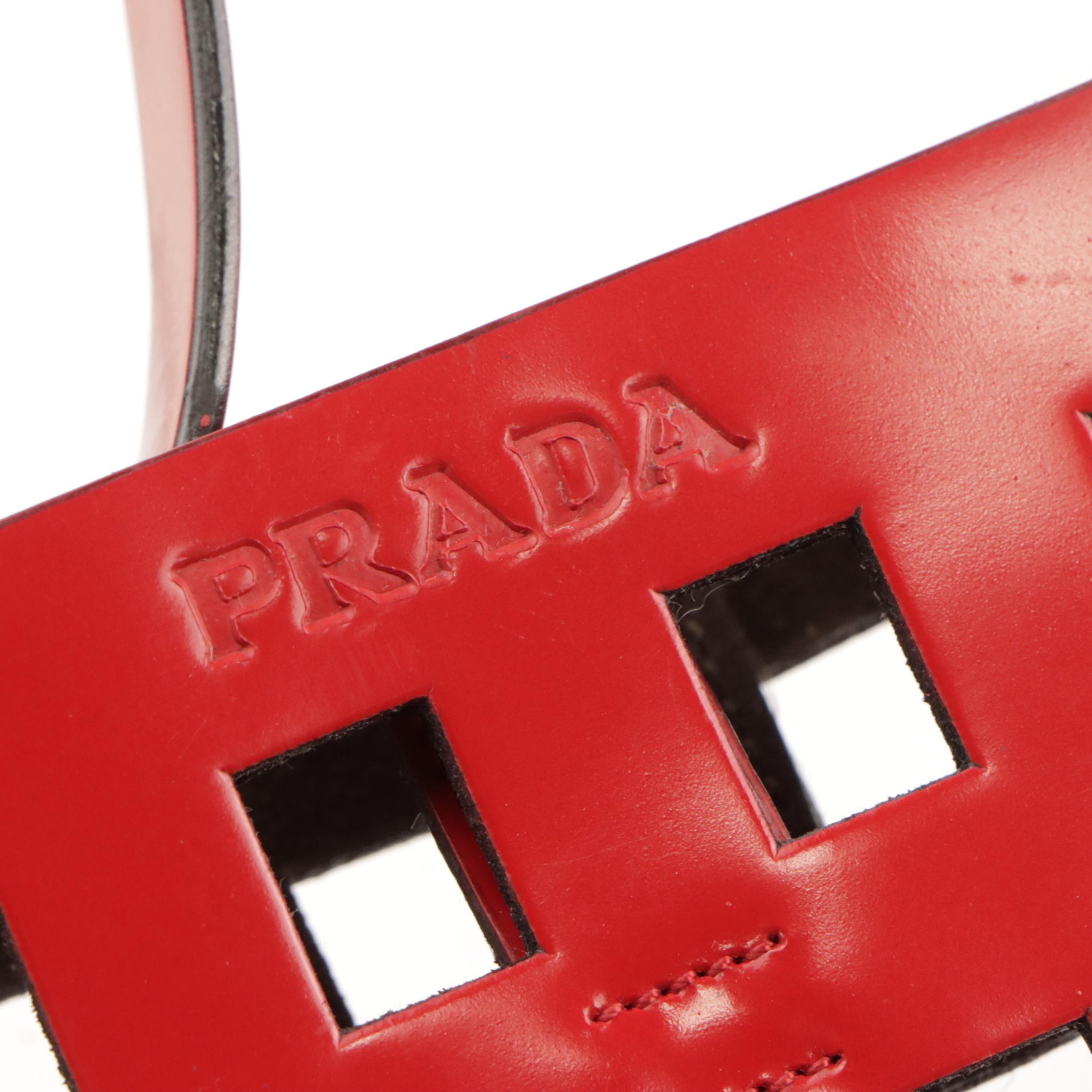 Prada Laser Cut Tote with Pouch B8857 in Rosso Spazzolato Leather