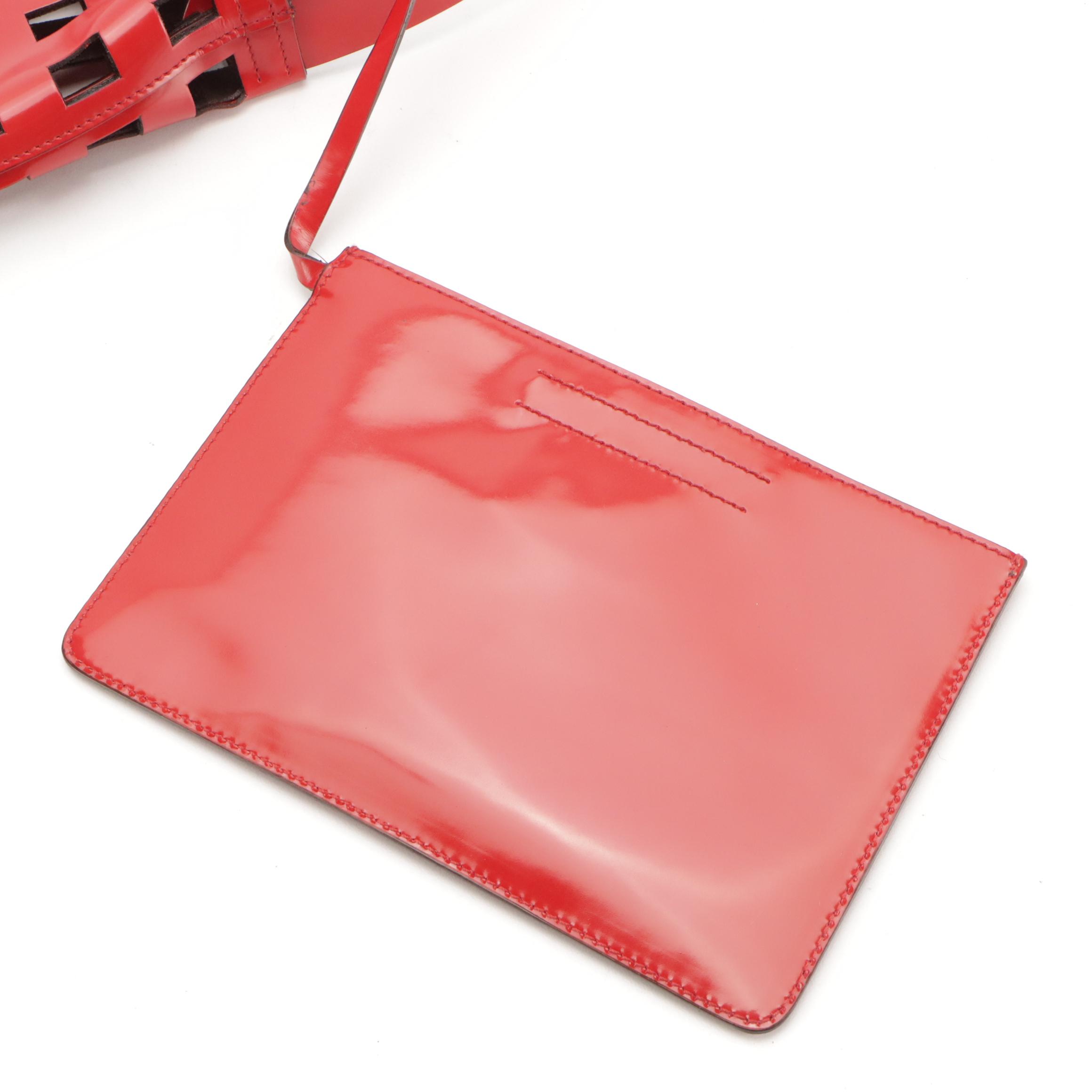Prada Laser Cut Tote with Pouch B8857 in Rosso Spazzolato Leather