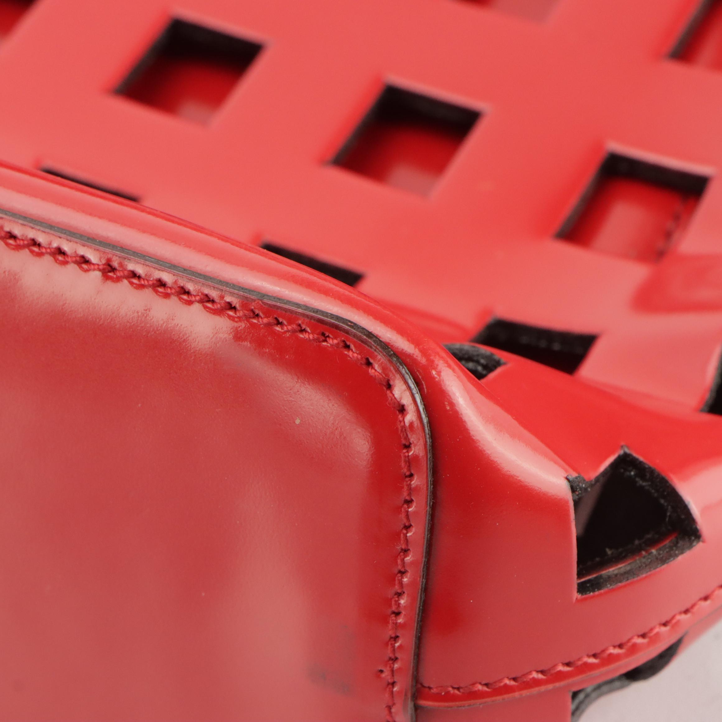 Prada Laser Cut Tote with Pouch B8857 in Rosso Spazzolato Leather
