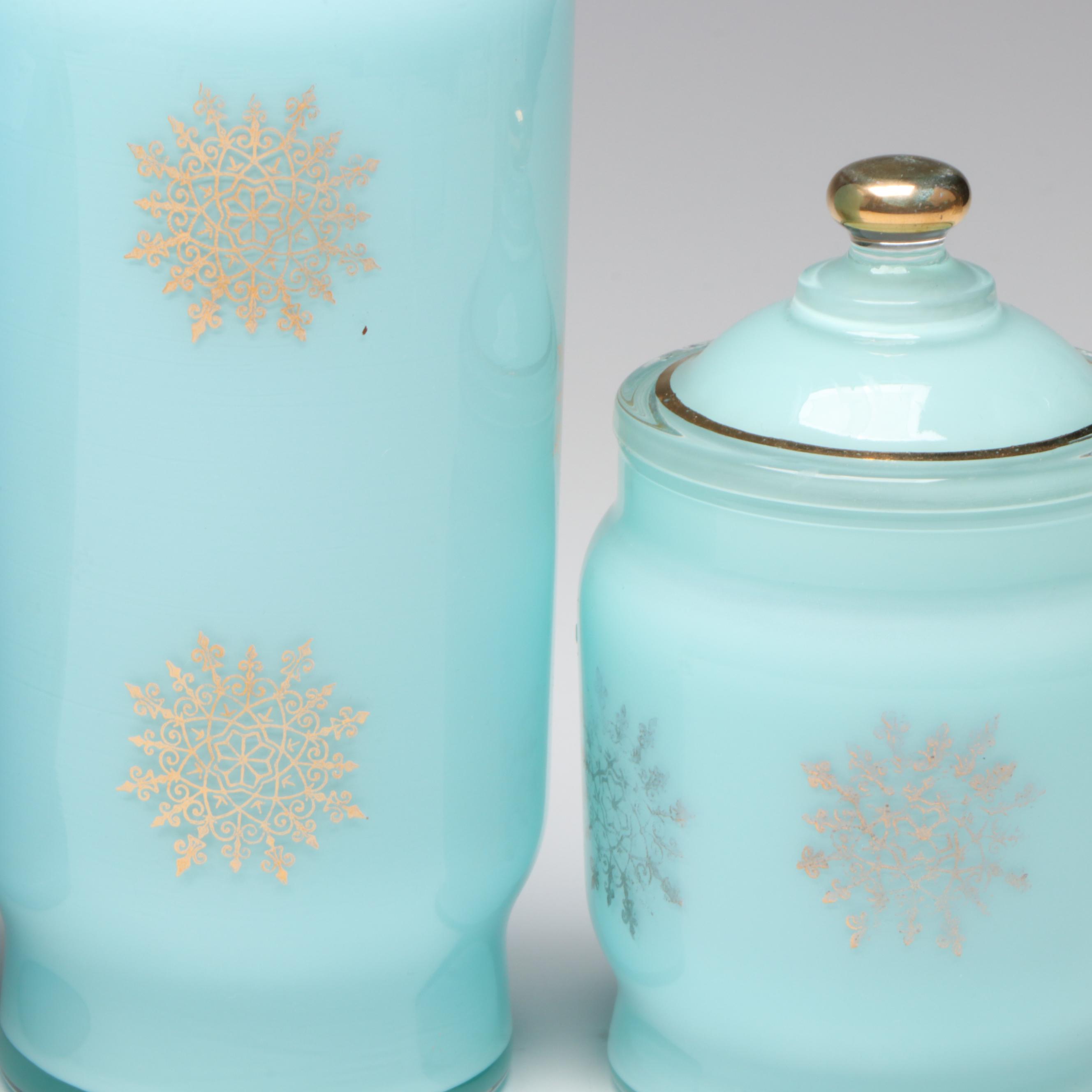 Victorian Hand-Painted Blue Opaline Bristol Glass, Carlo Moretti MCM and More