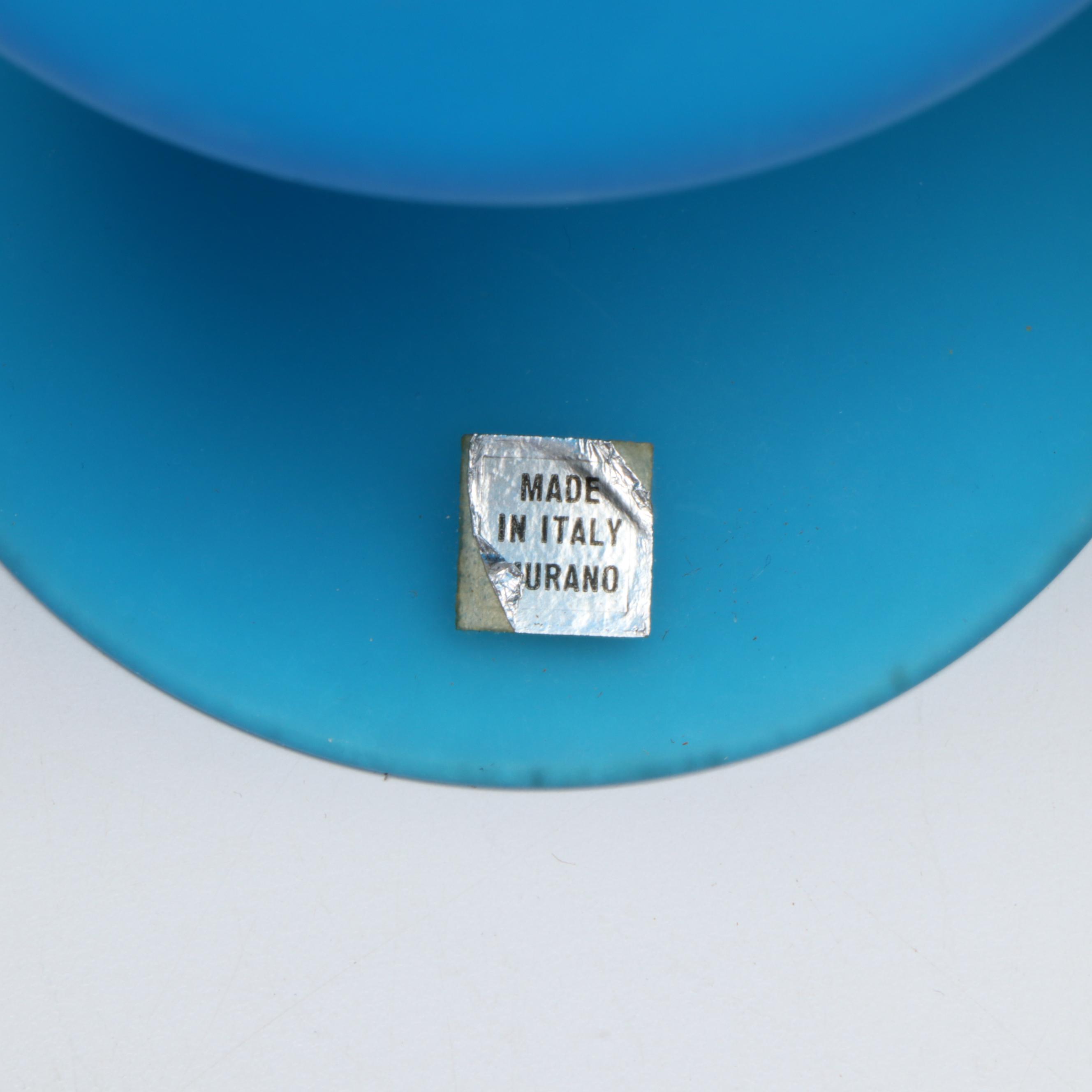 Victorian Hand-Painted Blue Opaline Bristol Glass, Carlo Moretti MCM and More