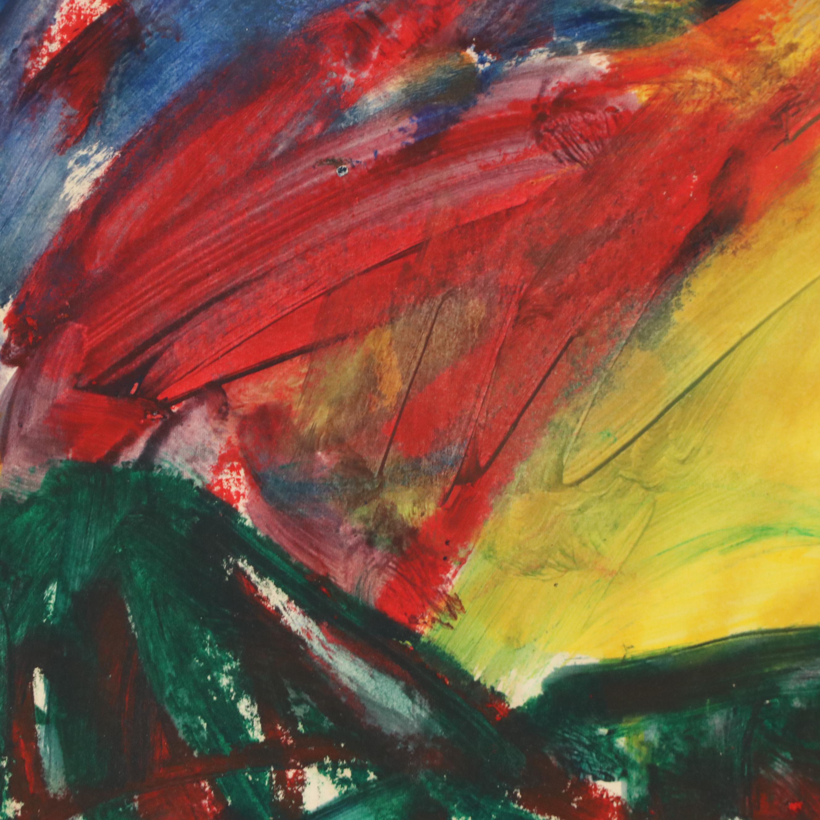 Jack Meanwell Stylized Modern Landscape Oil Pastel Drawing, 1980