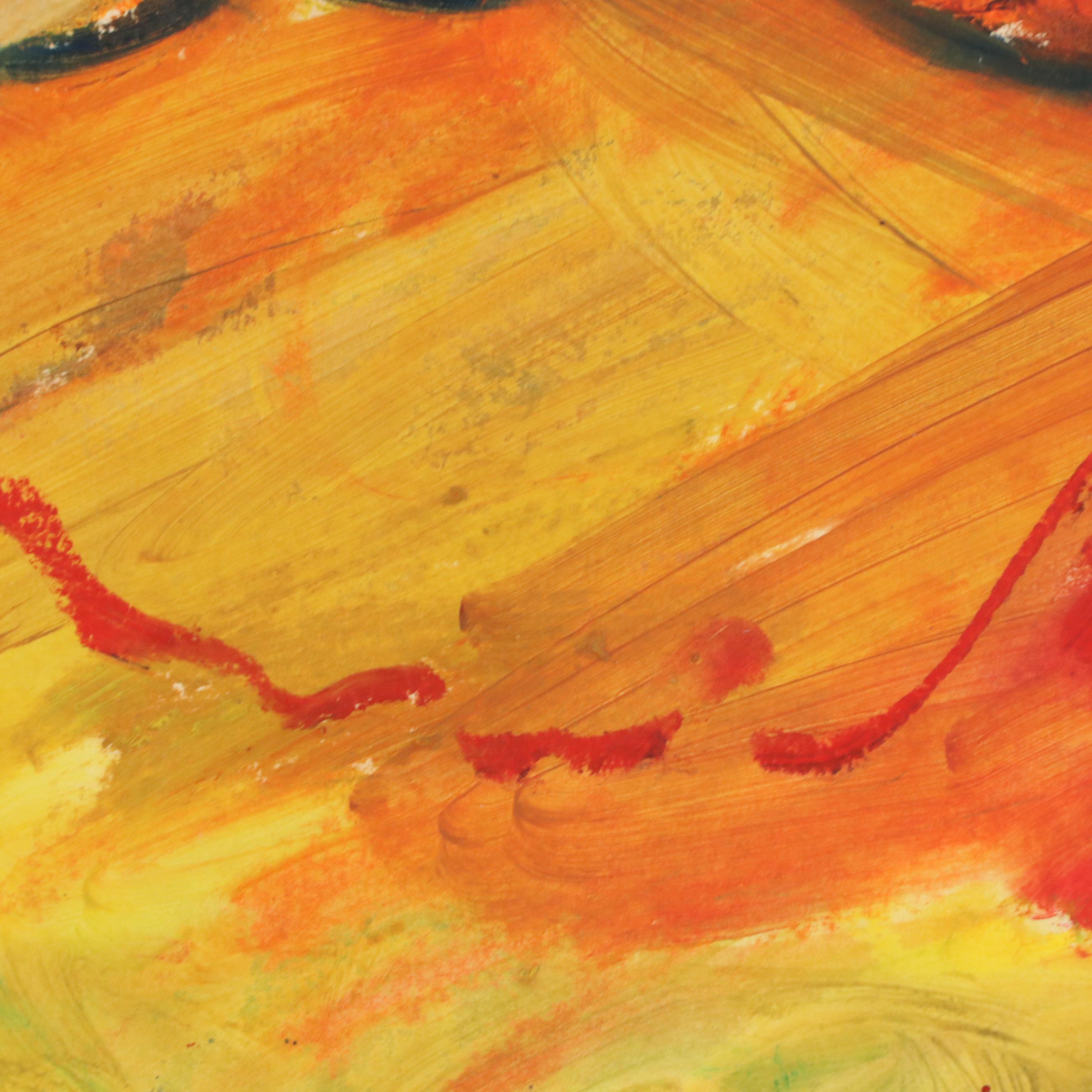 Jack Meanwell Stylized Modern Landscape Oil Pastel Drawing, 1980