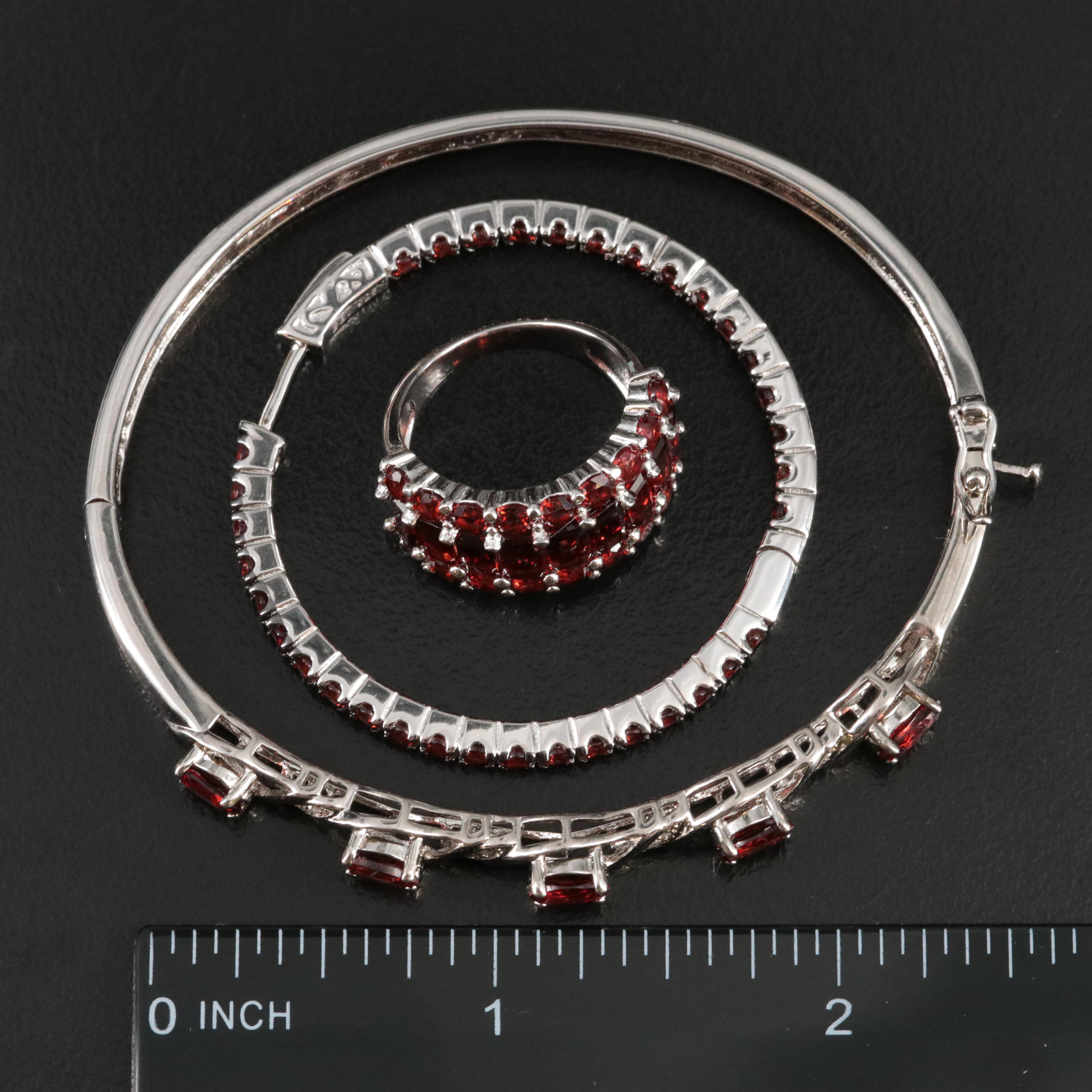 Sterling Jewelry Collection Including Garnets, Diamonds and Rhinestones