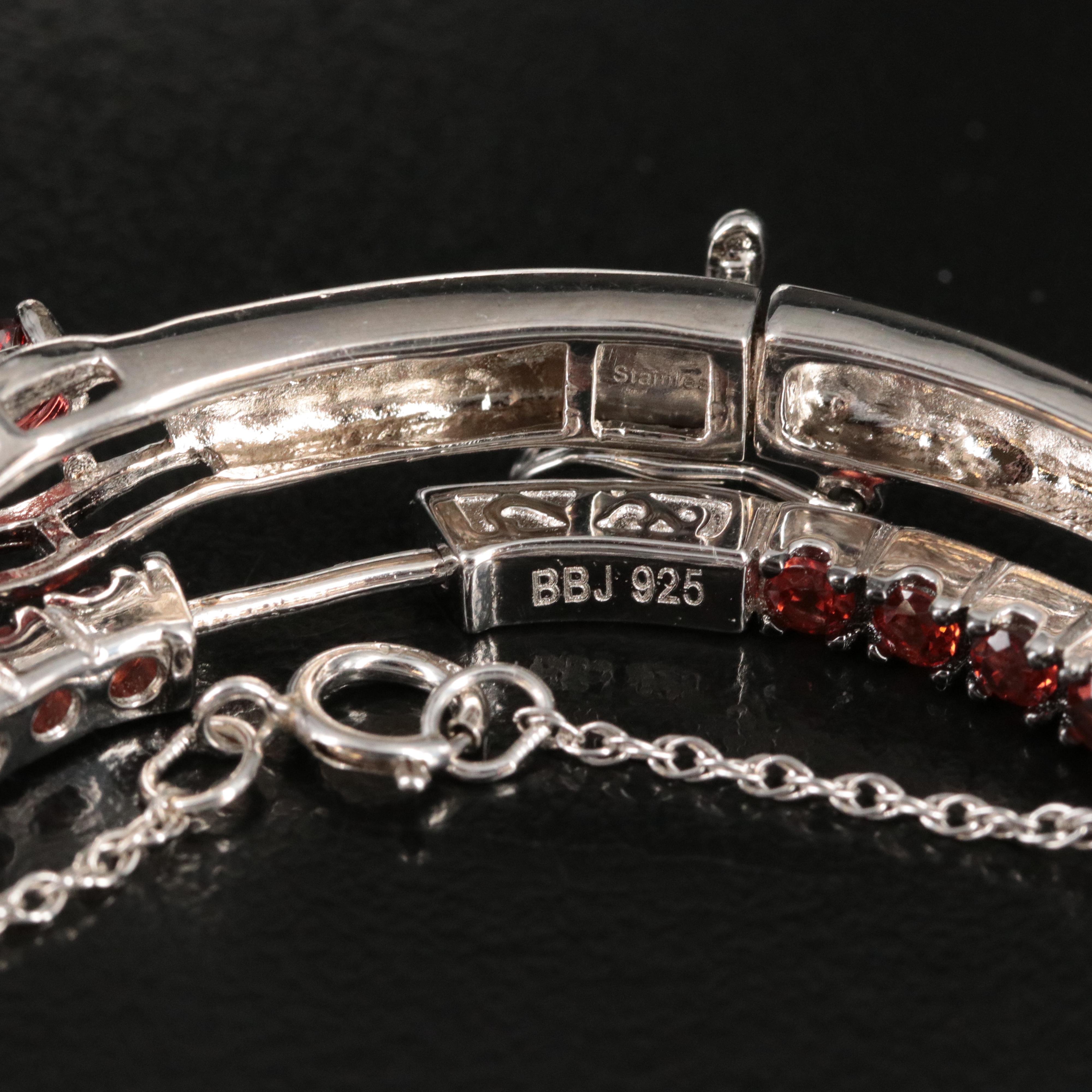 Sterling Jewelry Collection Including Garnets, Diamonds and Rhinestones
