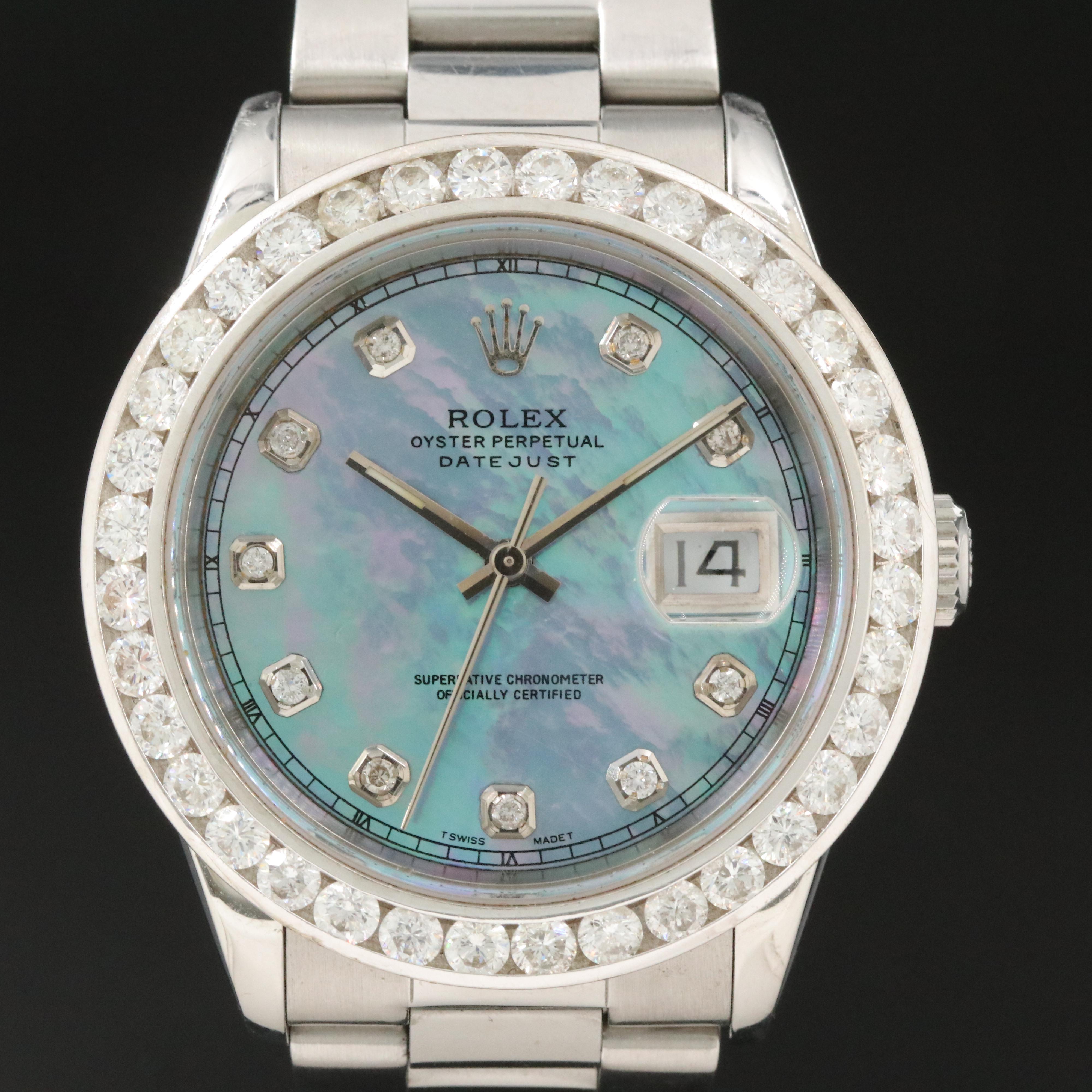 Rolex Datejust 16220 Custom 3.75 CTW Diamond Dial & Bezel Automatic Watch