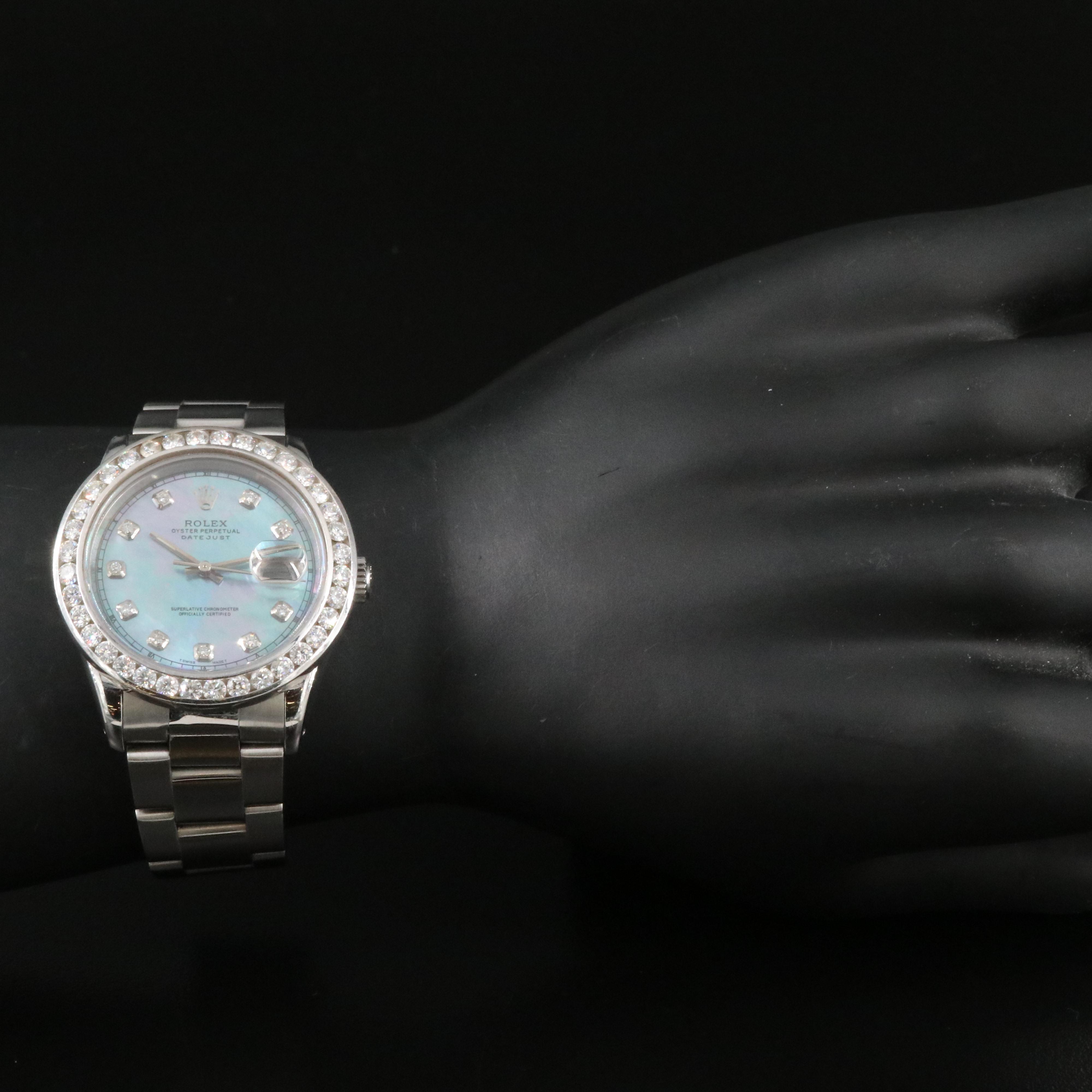 Rolex Datejust 16220 Custom 3.75 CTW Diamond Dial & Bezel Automatic Watch