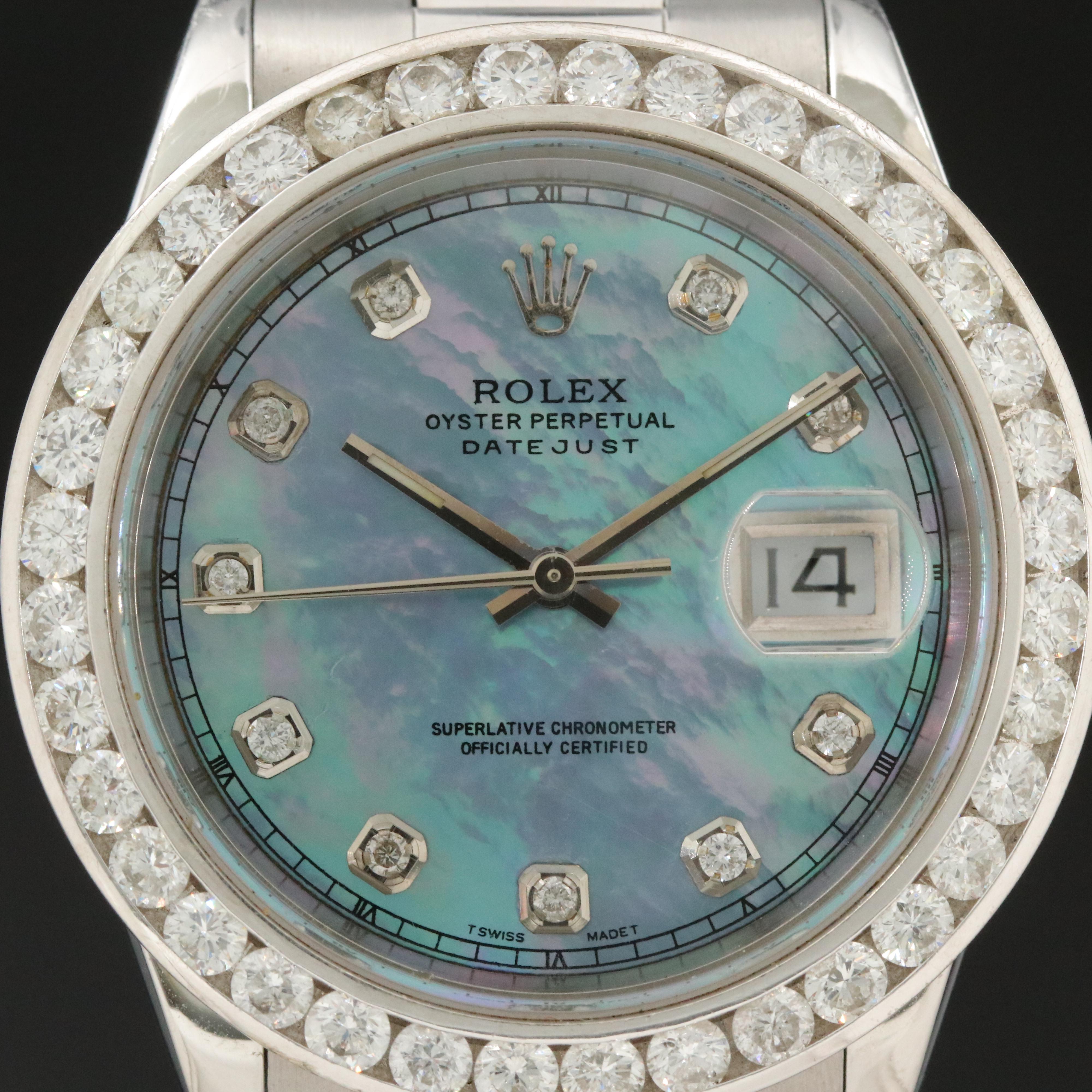 Rolex Datejust 16220 Custom 3.75 CTW Diamond Dial & Bezel Automatic Watch