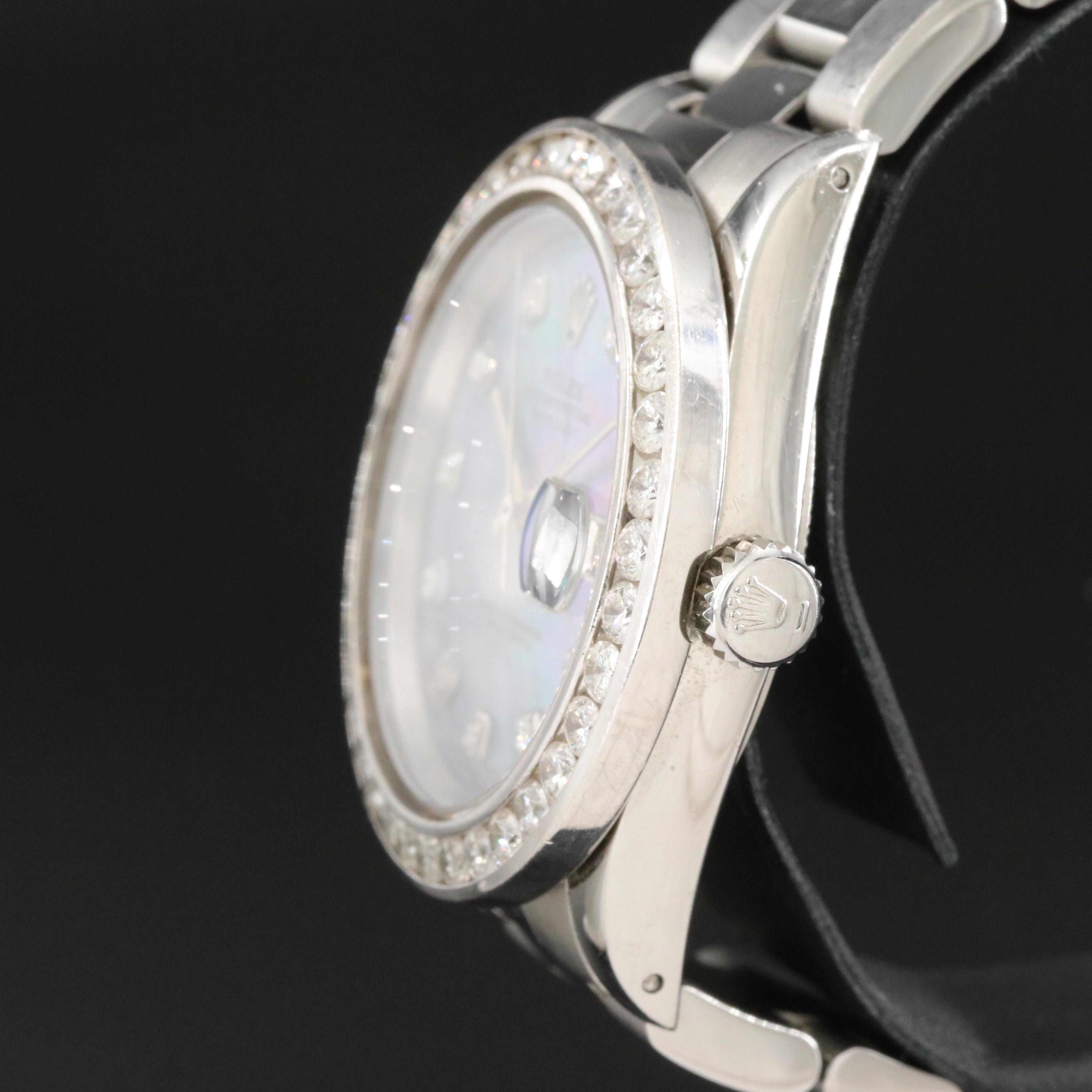 Rolex Datejust 16220 Custom 3.75 CTW Diamond Dial & Bezel Automatic Watch