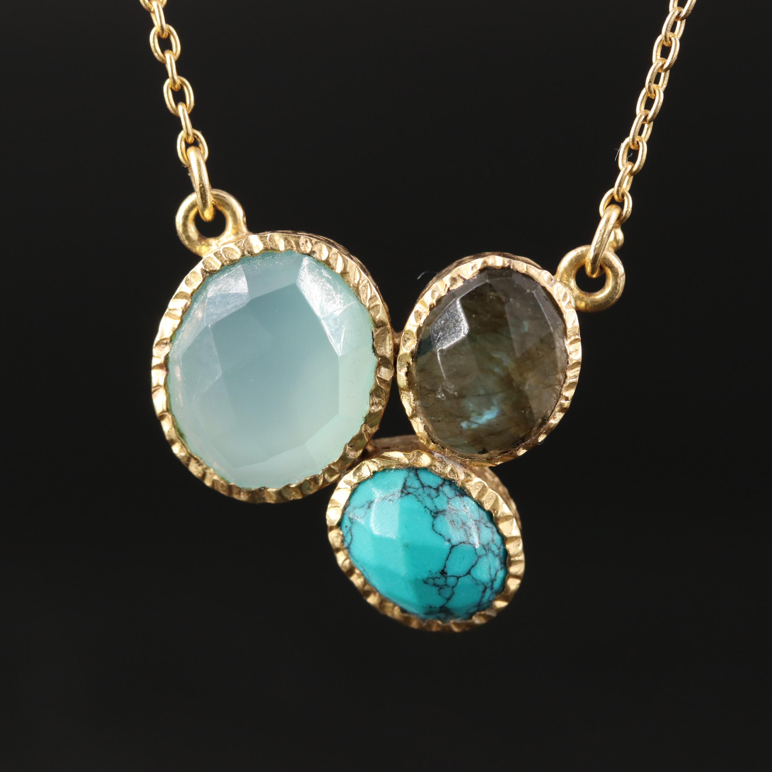 Sterling Labradorite, Howlite, and Chalcedony Necklace