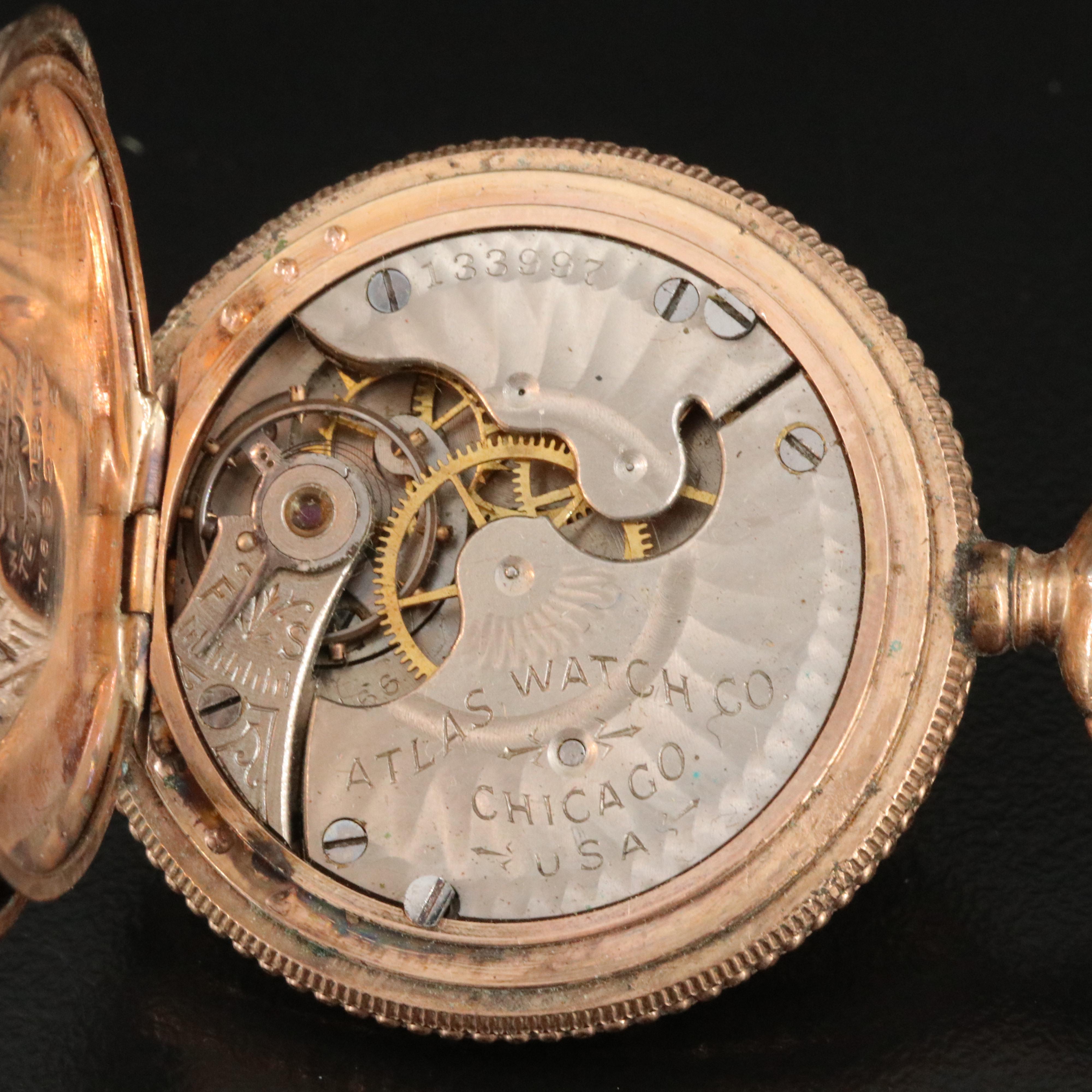 Antique Engraved Atlas Watch Co. Pocket Watch