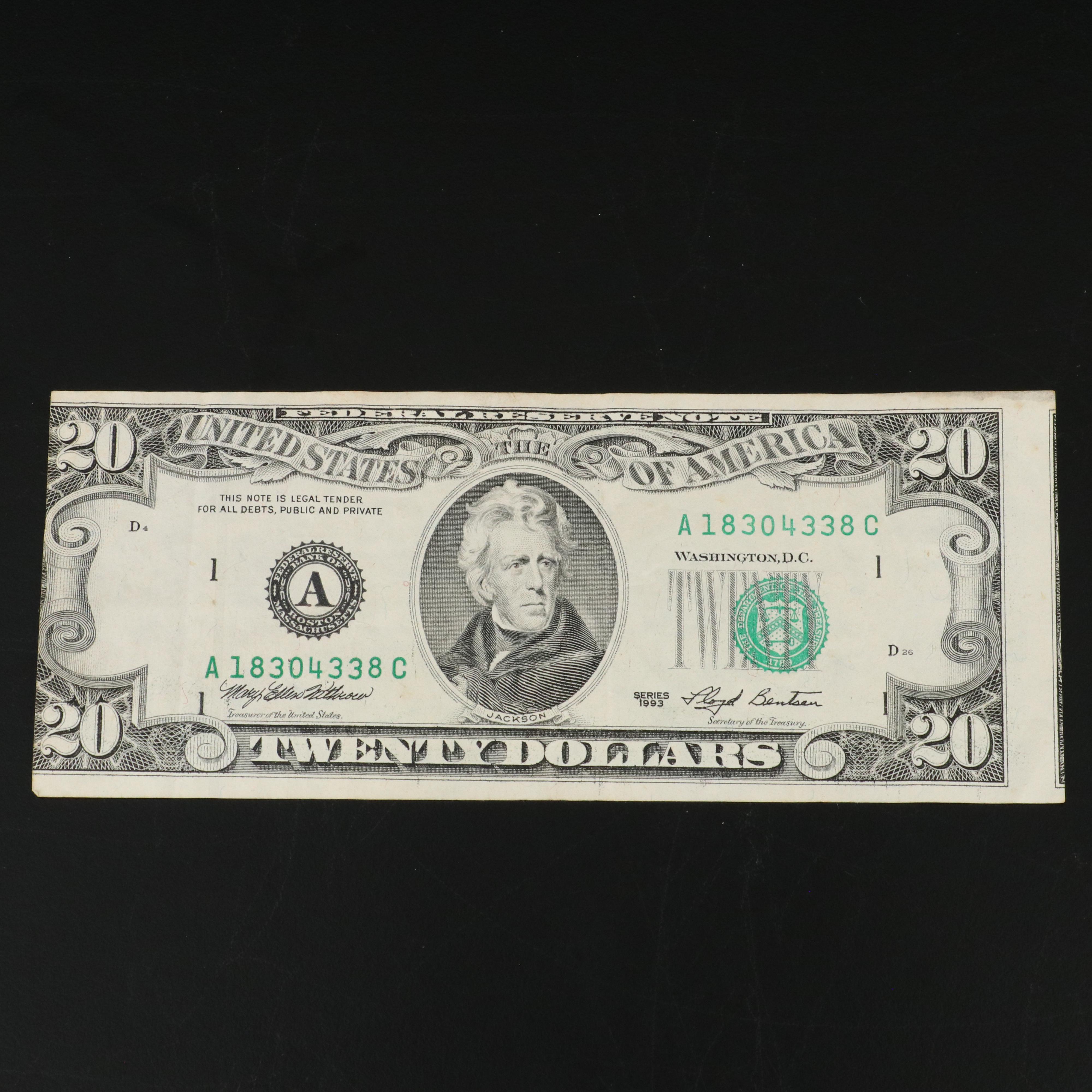 1993 U.S. $20 Federal Reserve Error Note