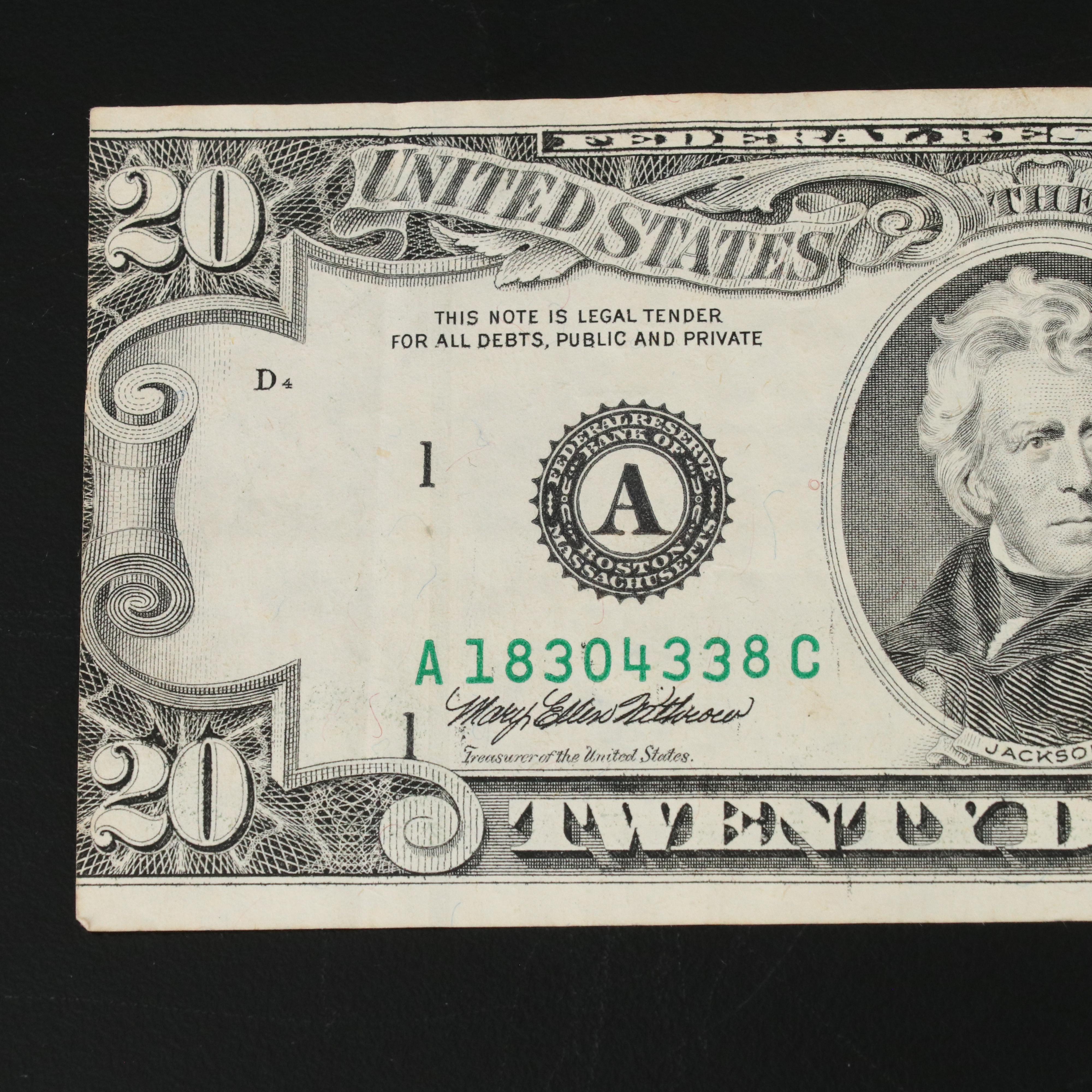 1993 U.S. $20 Federal Reserve Error Note