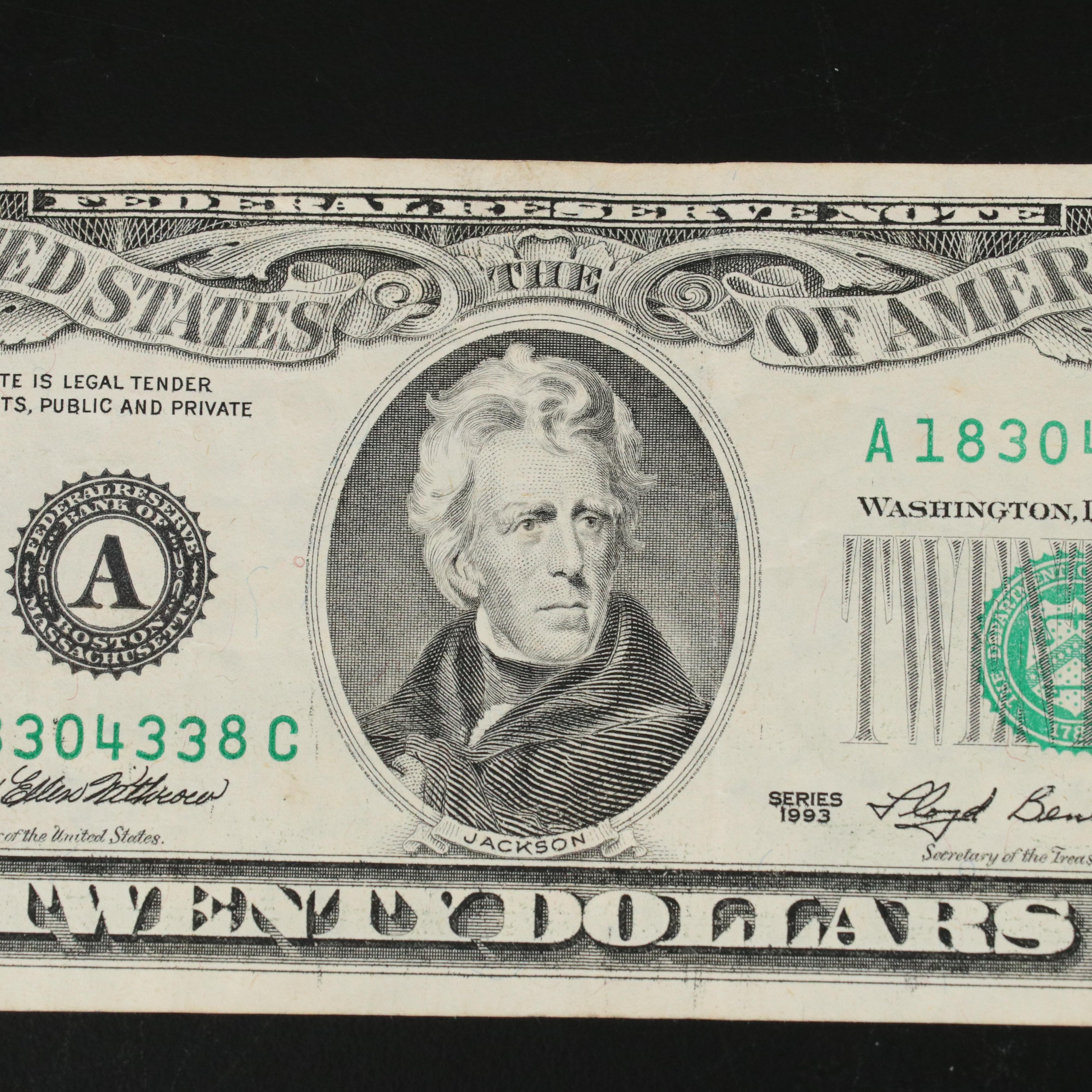 1993 U.S. $20 Federal Reserve Error Note
