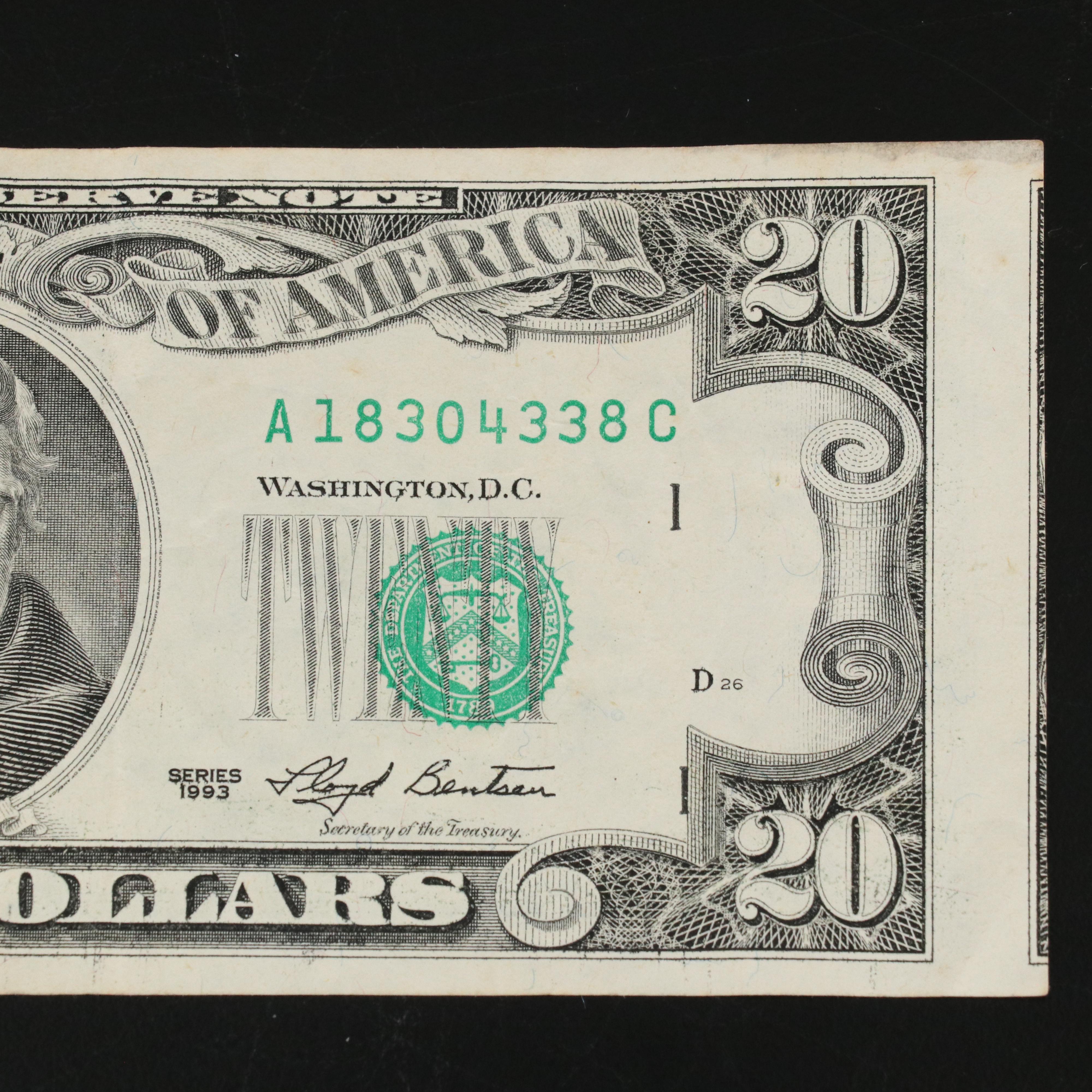 1993 U.S. $20 Federal Reserve Error Note