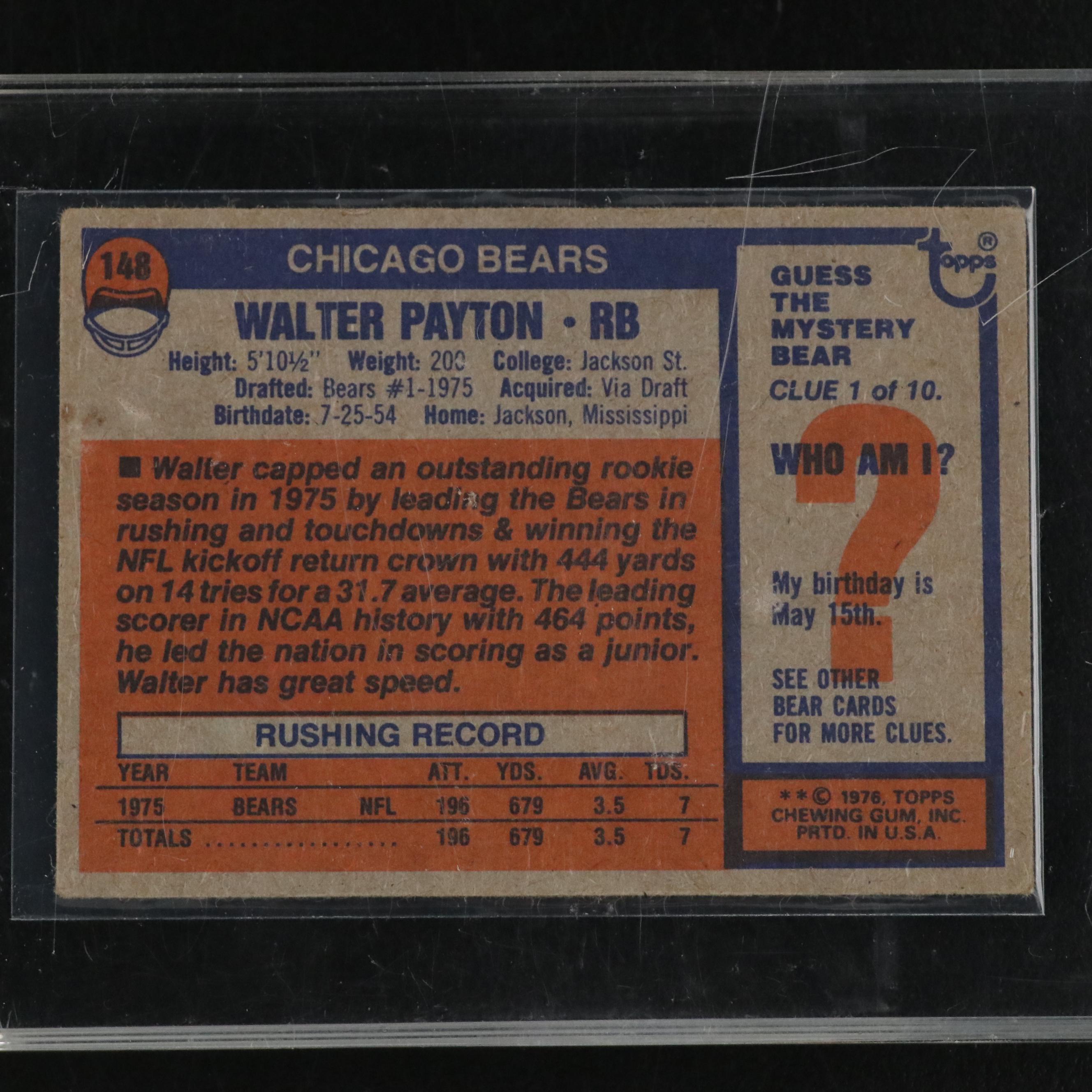 1976 Topps Walter Payton Chicago Bears Rookie Card #148