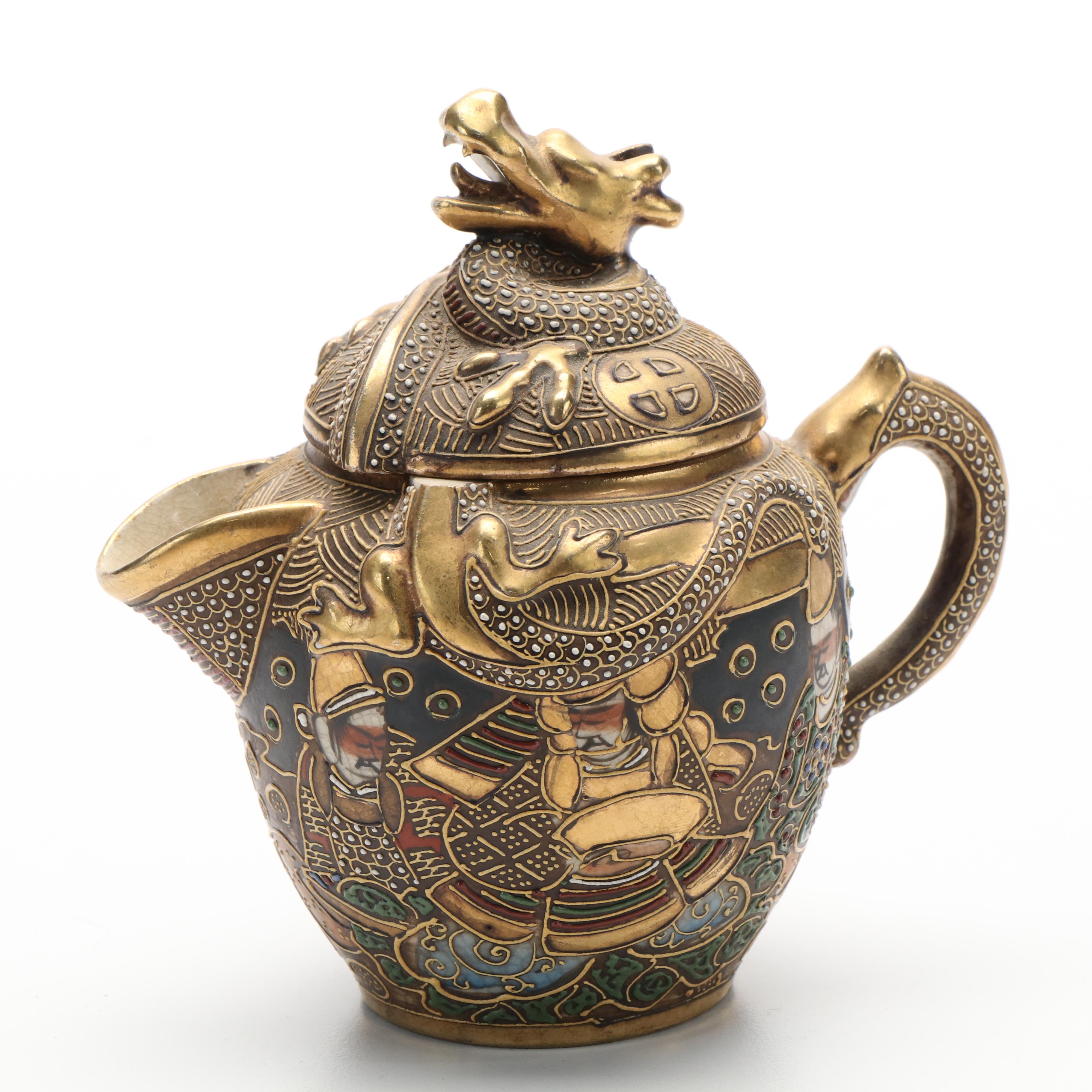 Japanese Satsuma Moriage Accented Porcelain Tea Set