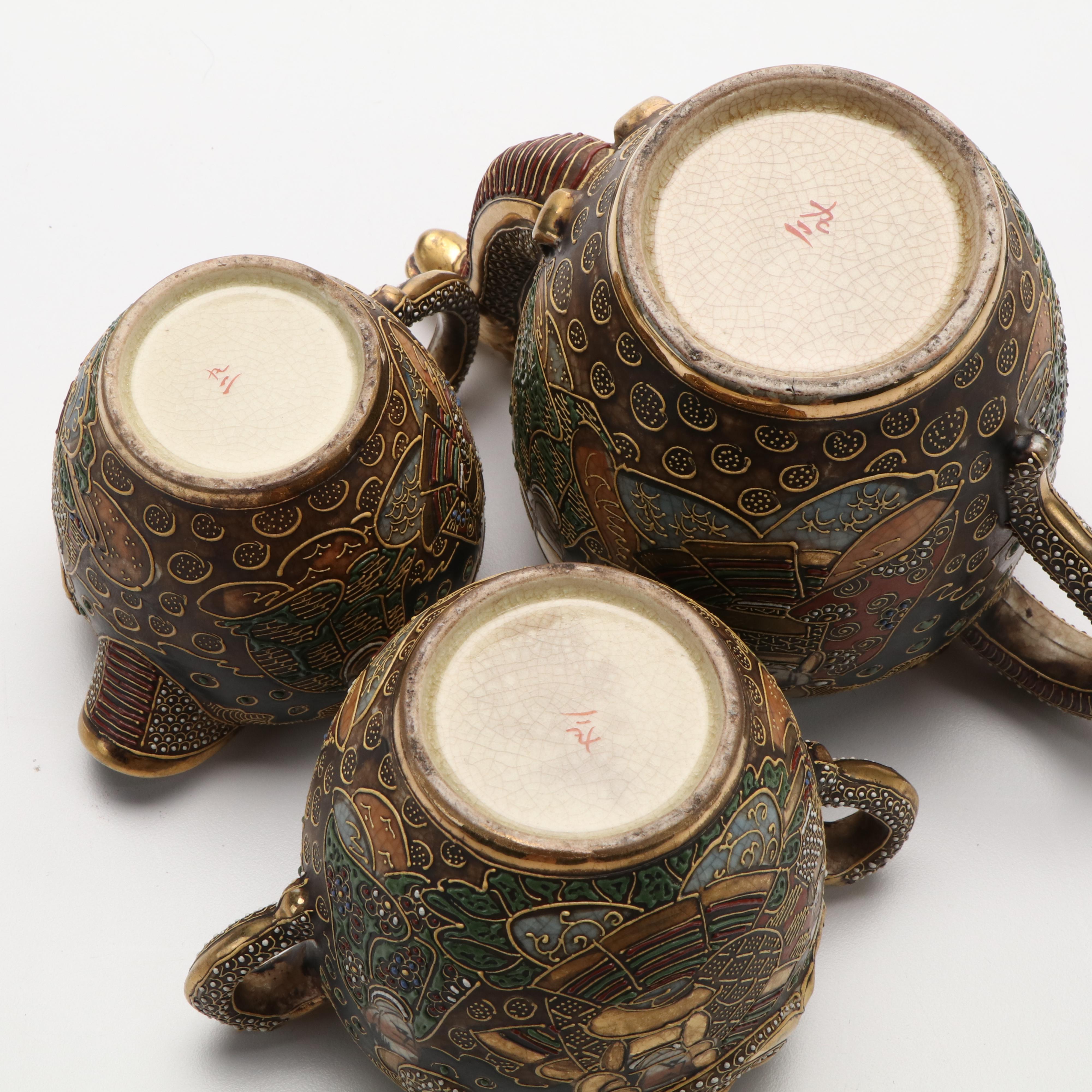 Japanese Satsuma Moriage Accented Porcelain Tea Set