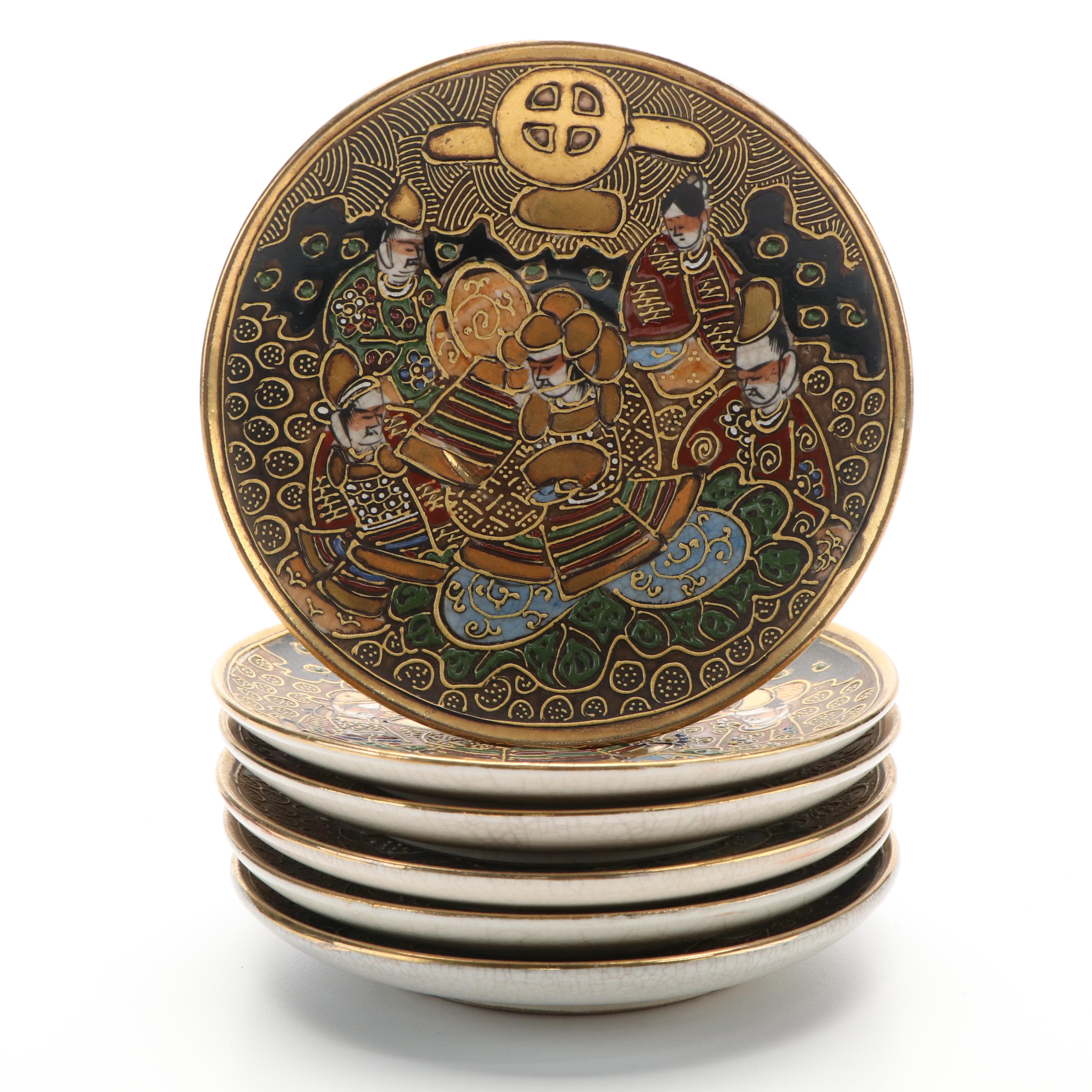 Japanese Satsuma Moriage Accented Porcelain Tea Set