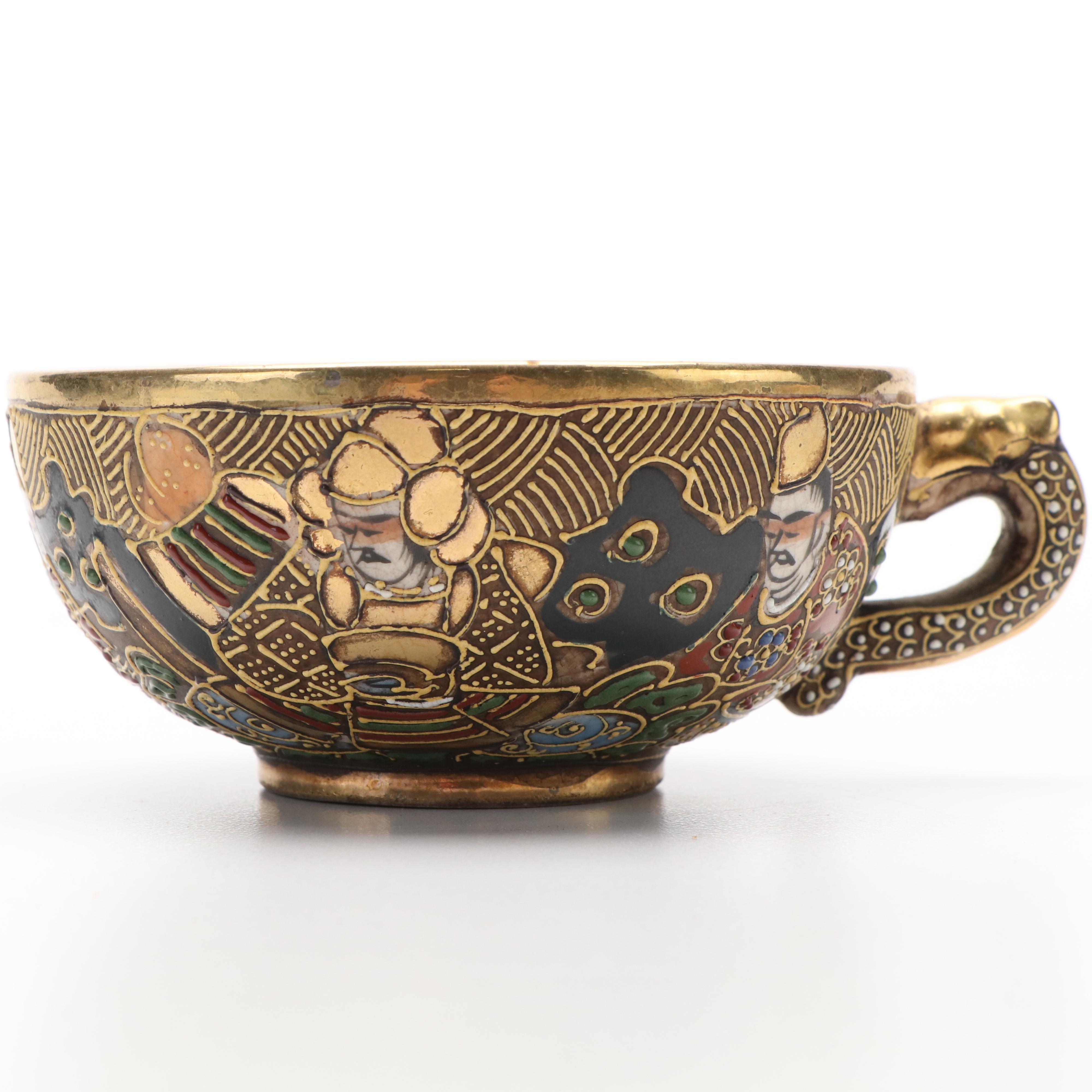 Japanese Satsuma Moriage Accented Porcelain Tea Set