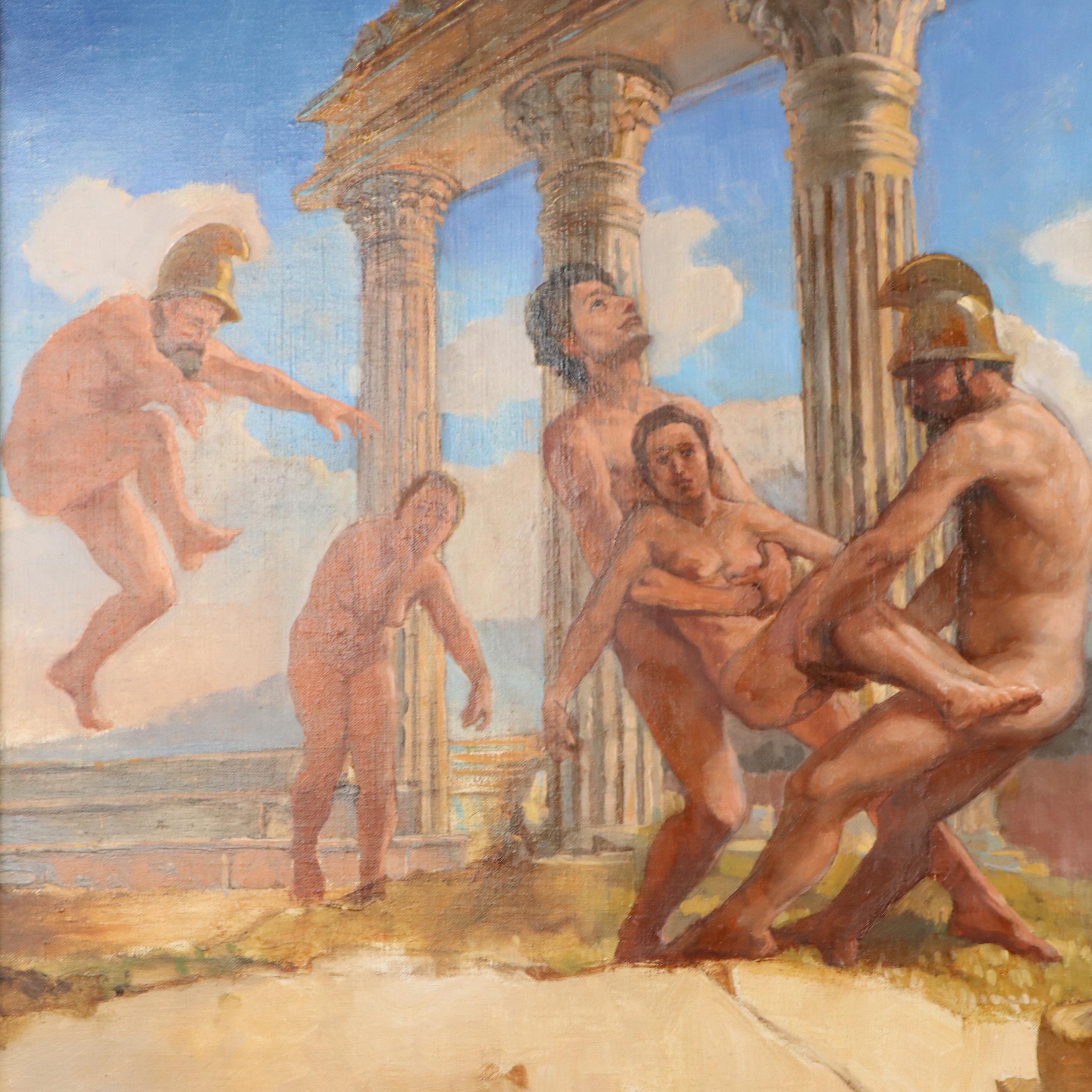 Ann Vaughan Leggett Oil Painting of Greco-Roman Narrative Scene, 20th Century