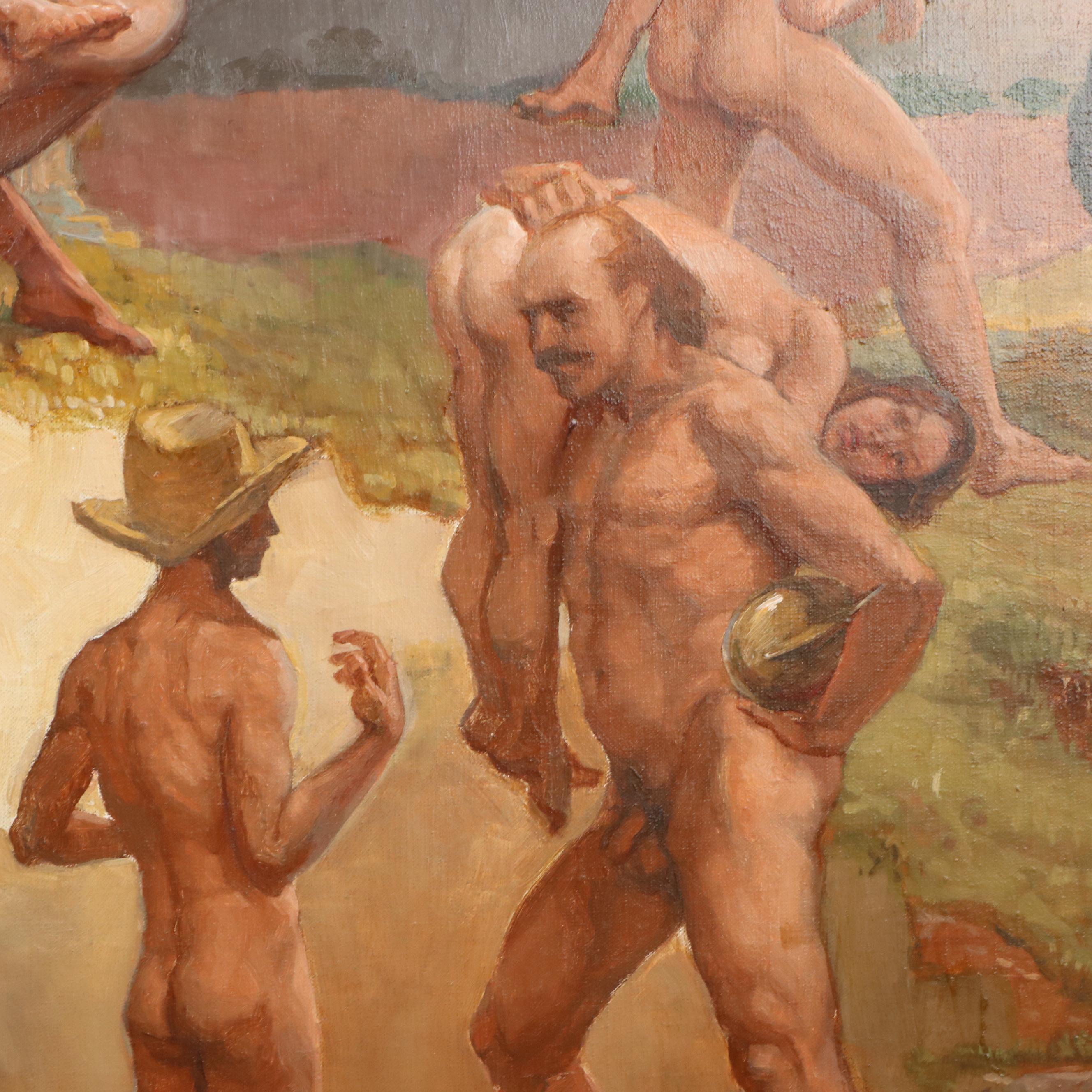 Ann Vaughan Leggett Oil Painting of Greco-Roman Narrative Scene, 20th Century