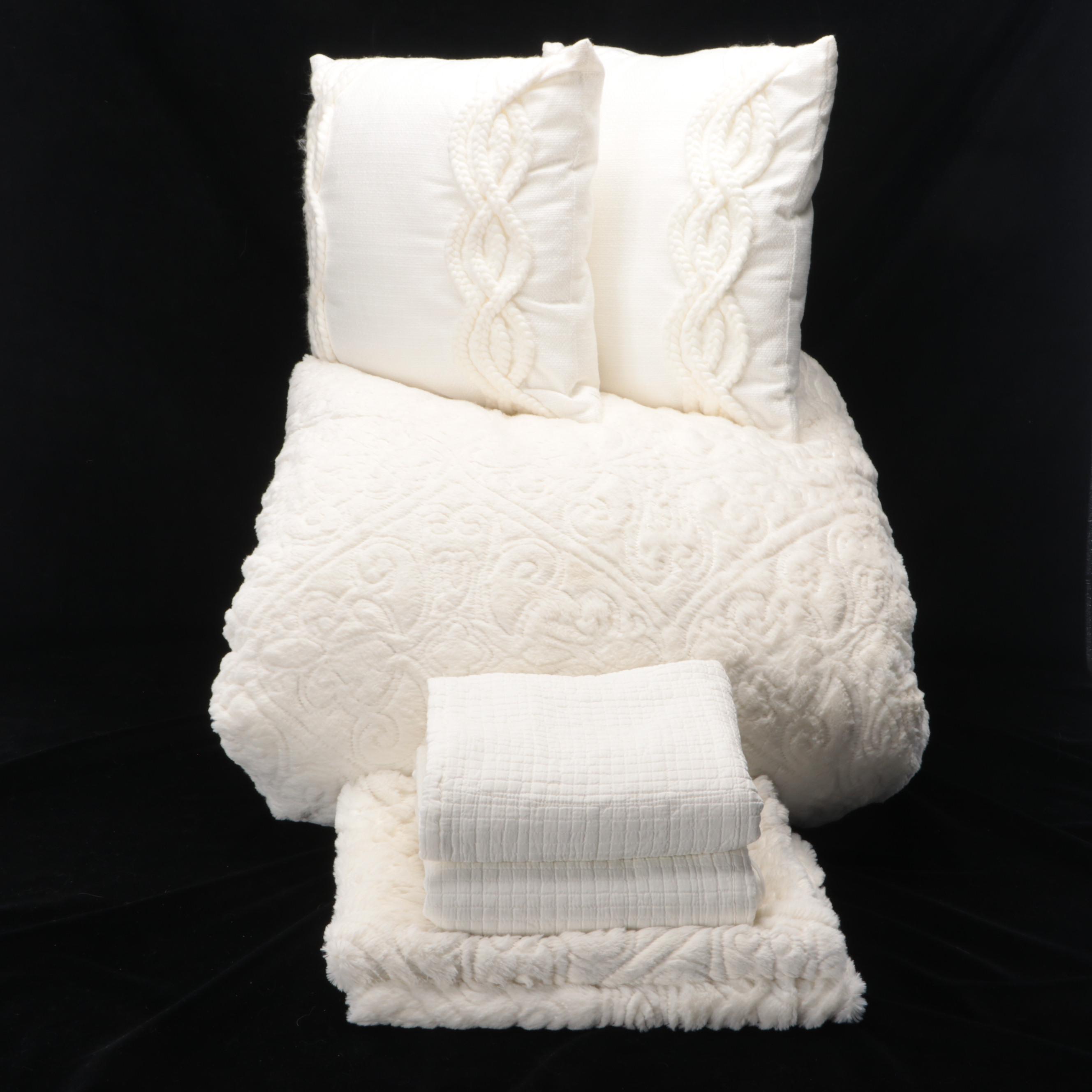 Indigo Loft White Faux Fur Queen Comforter with More Bed Linens