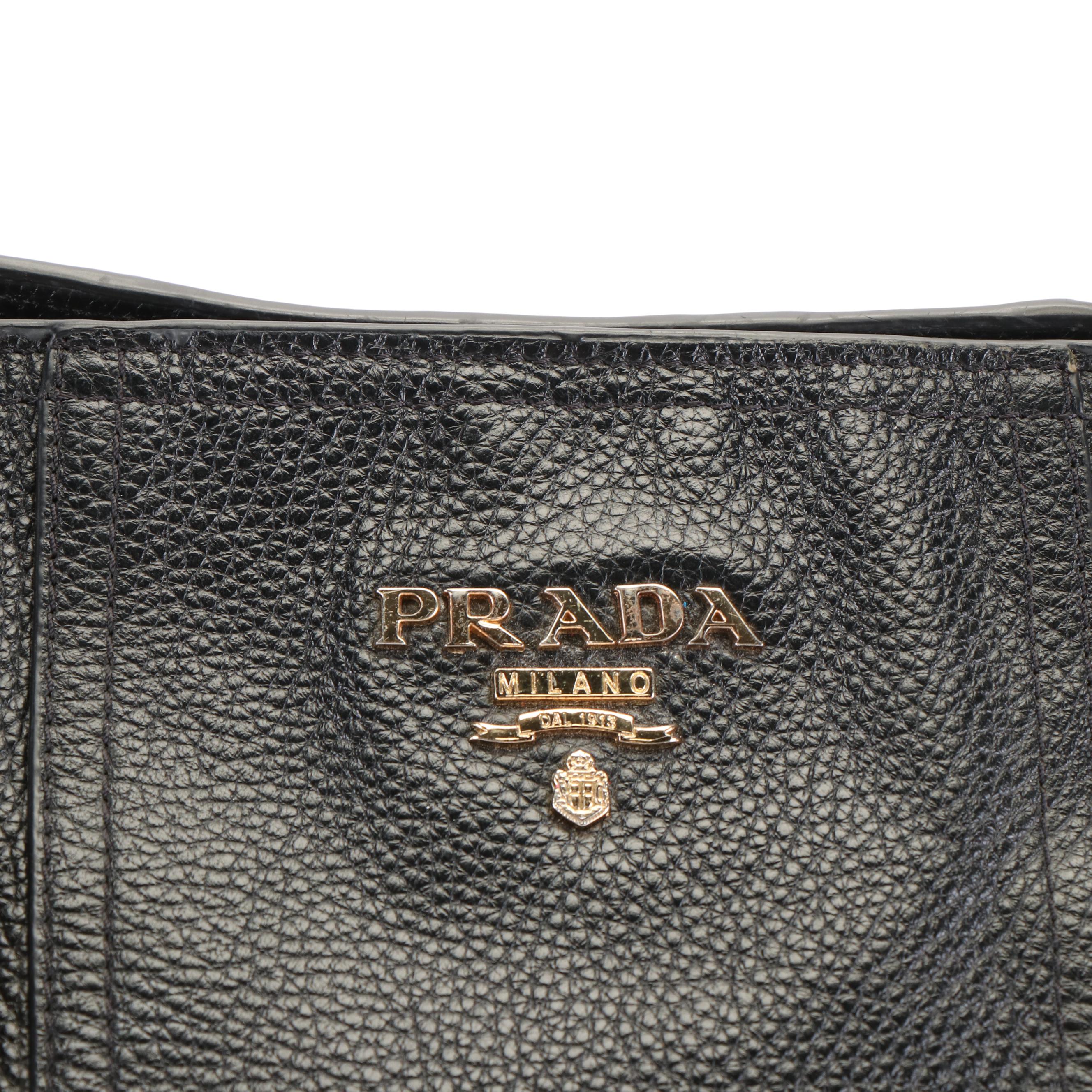 Prada Cervo Antik Nero Vitello Daino Leather Shoulder Bag