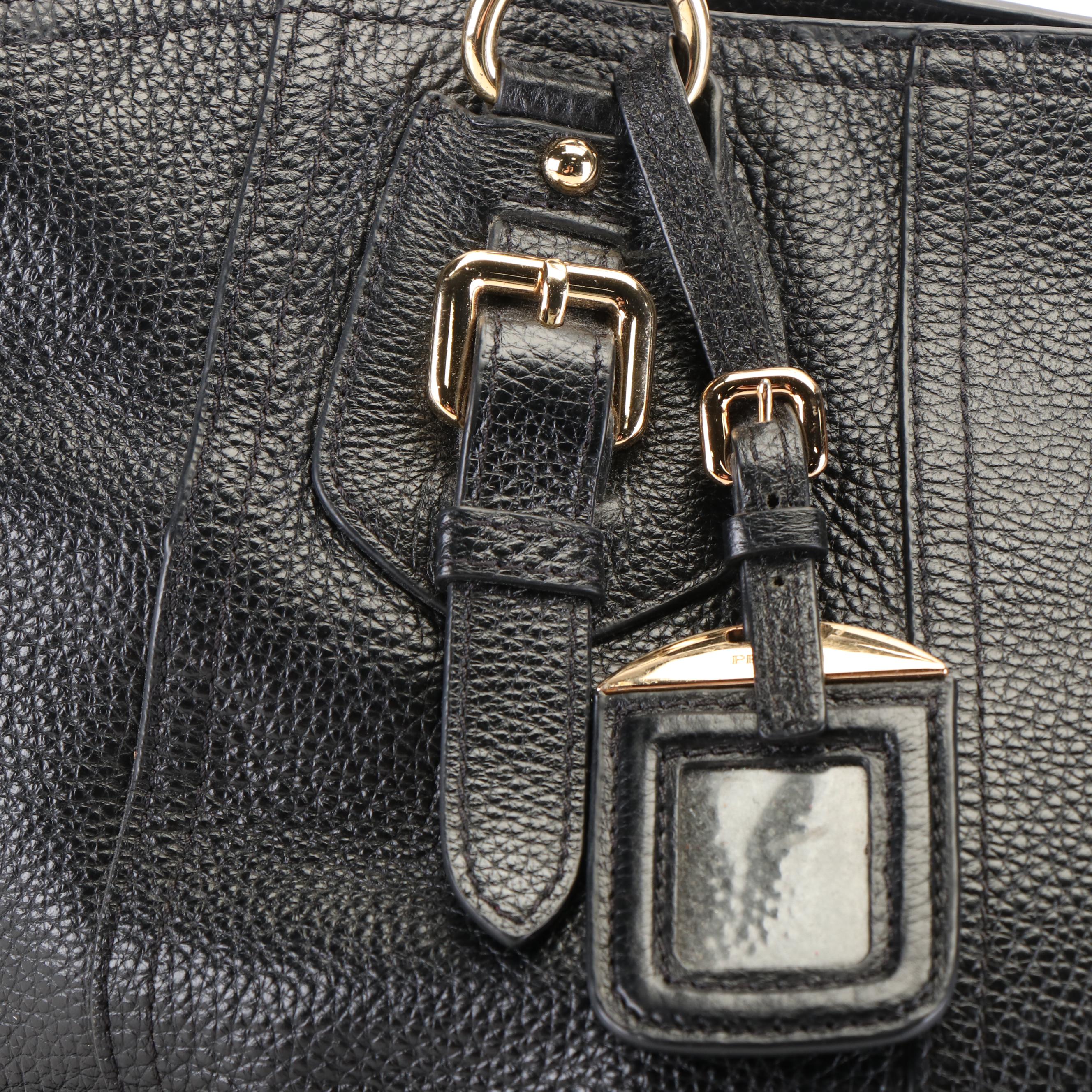 Prada Cervo Antik Nero Vitello Daino Leather Shoulder Bag