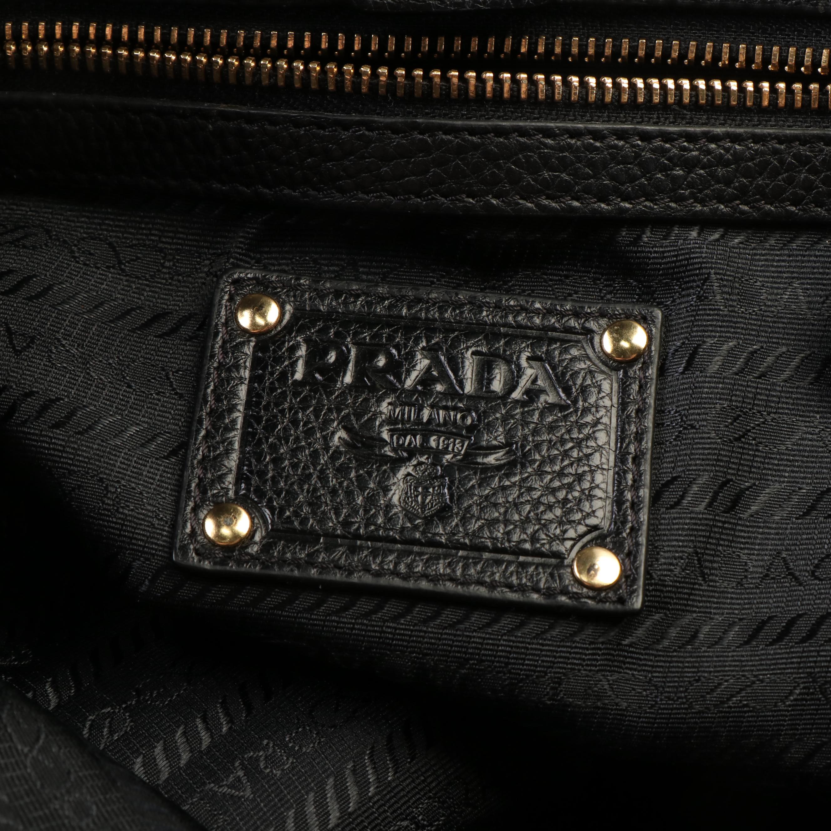 Prada Cervo Antik Nero Vitello Daino Leather Shoulder Bag