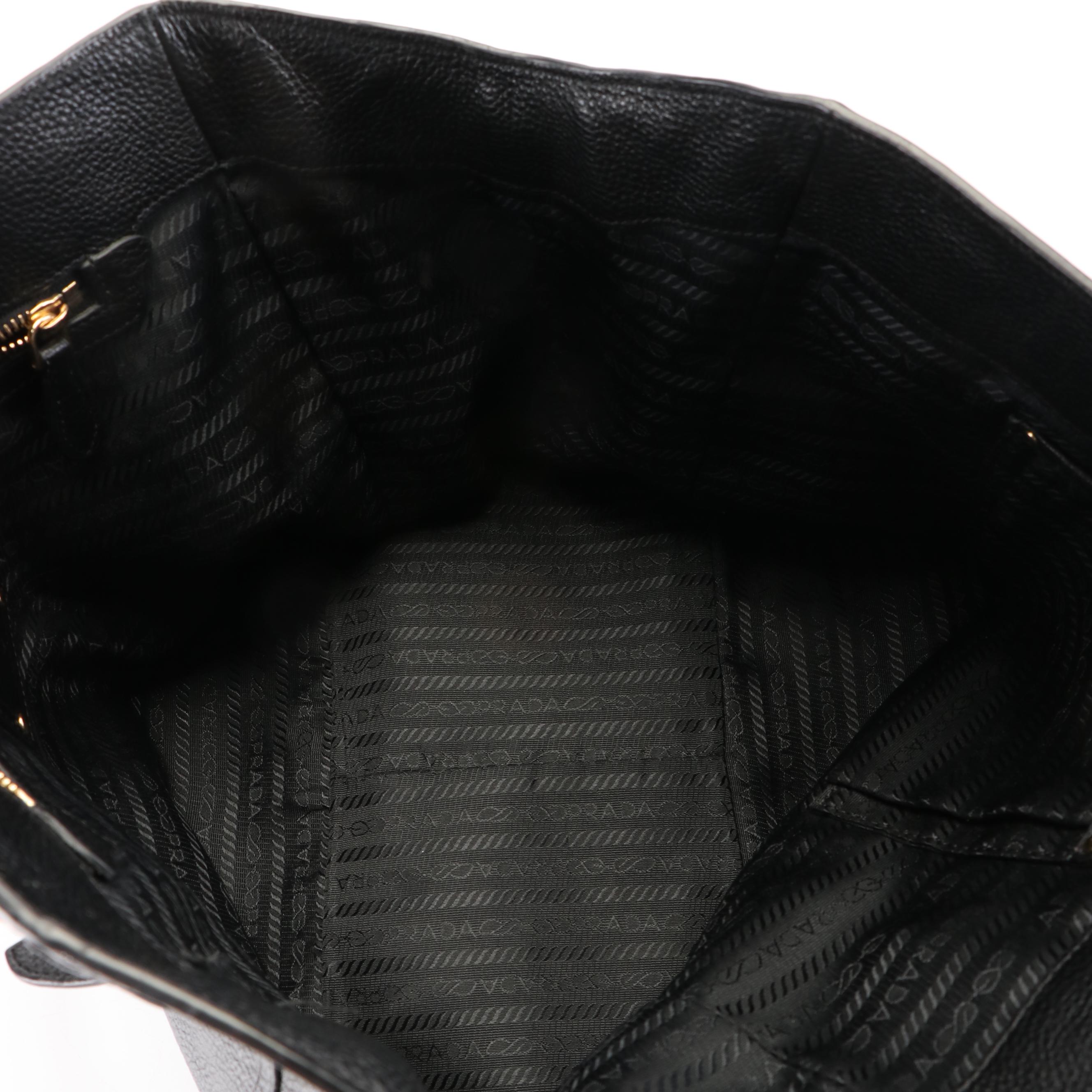 Prada Cervo Antik Nero Vitello Daino Leather Shoulder Bag