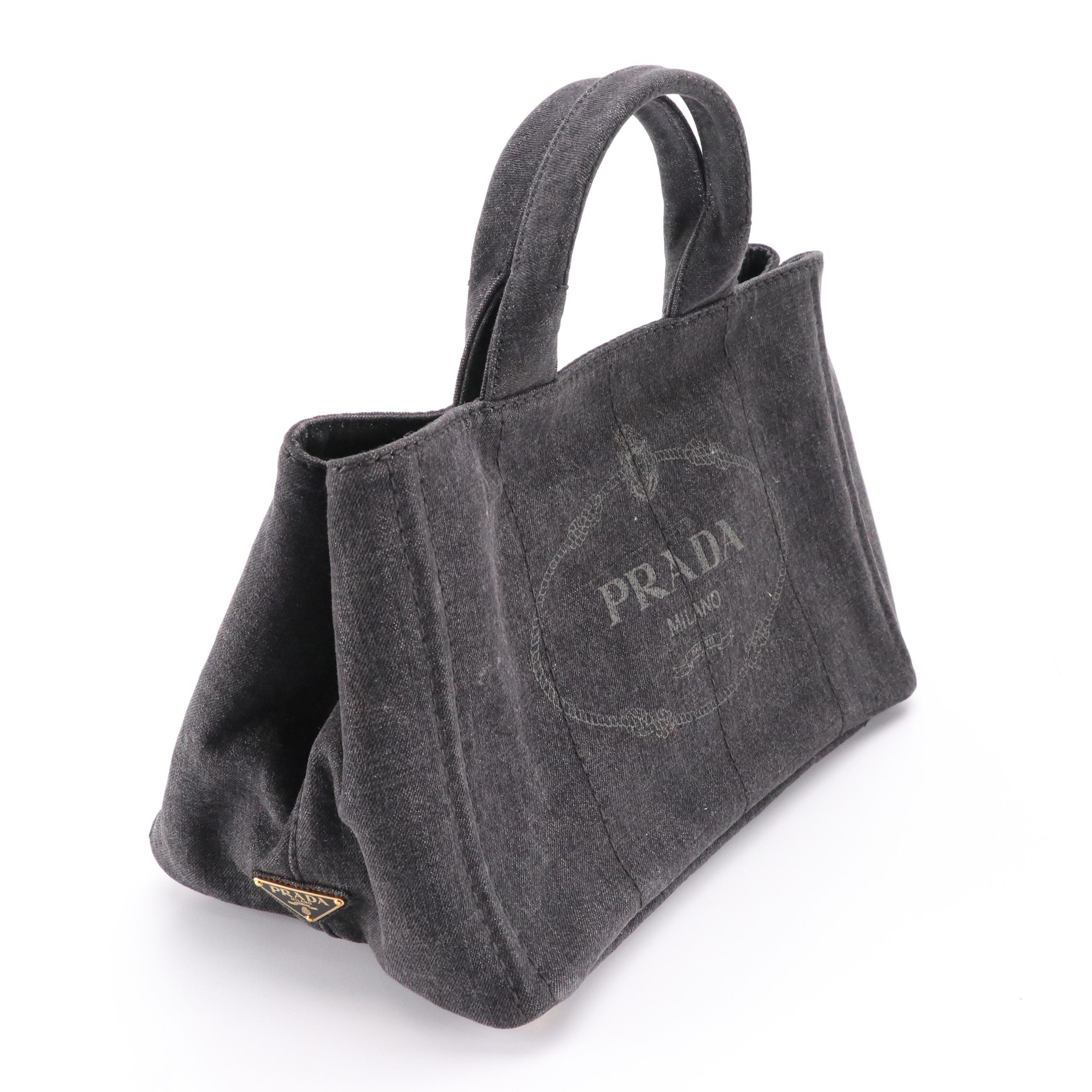 Prada Grey Denim Canapa Canvas Two-Way Tote Bag