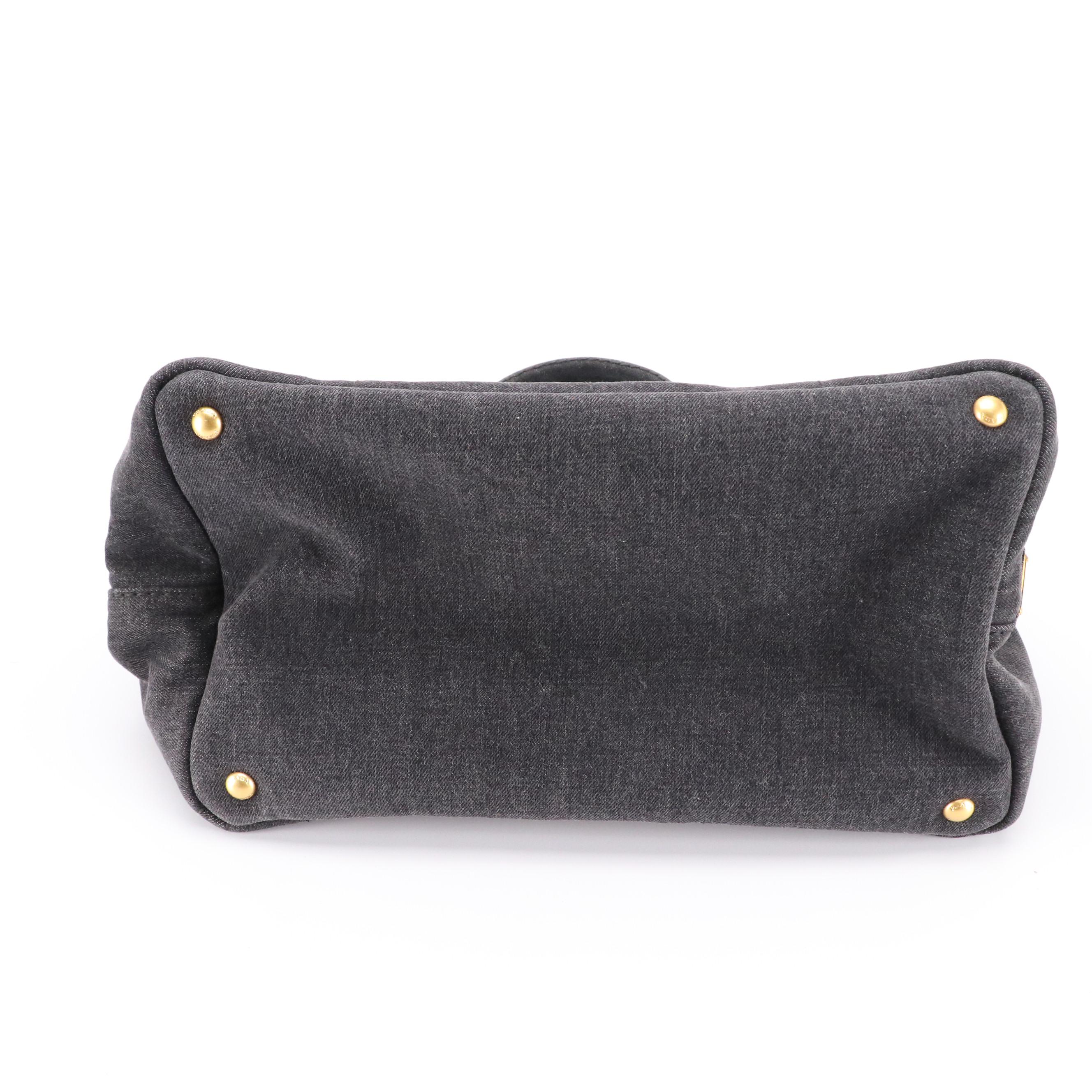 Prada Grey Denim Canapa Canvas Two-Way Tote Bag