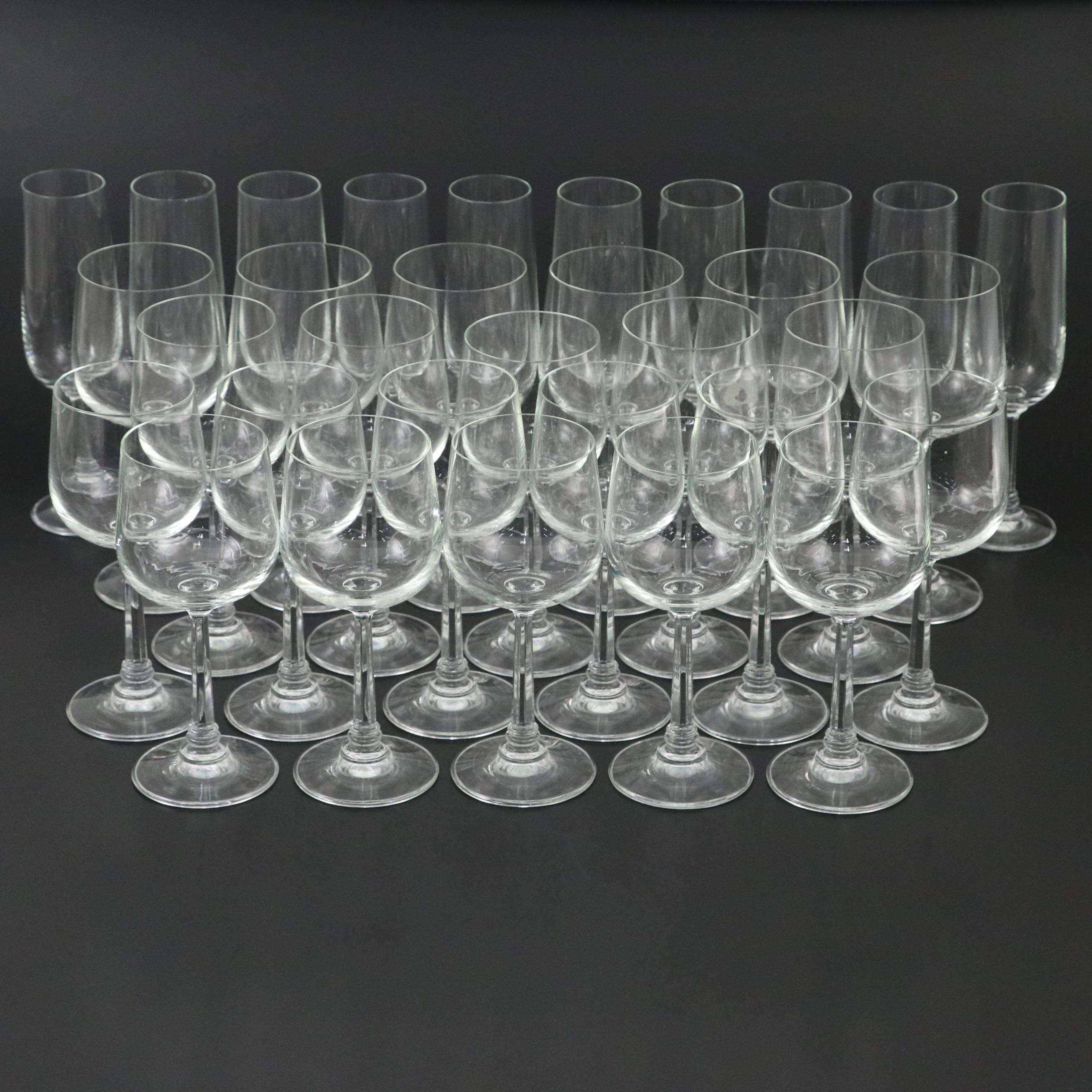 Clear Glass Wine Glasses and Champagne Flutes