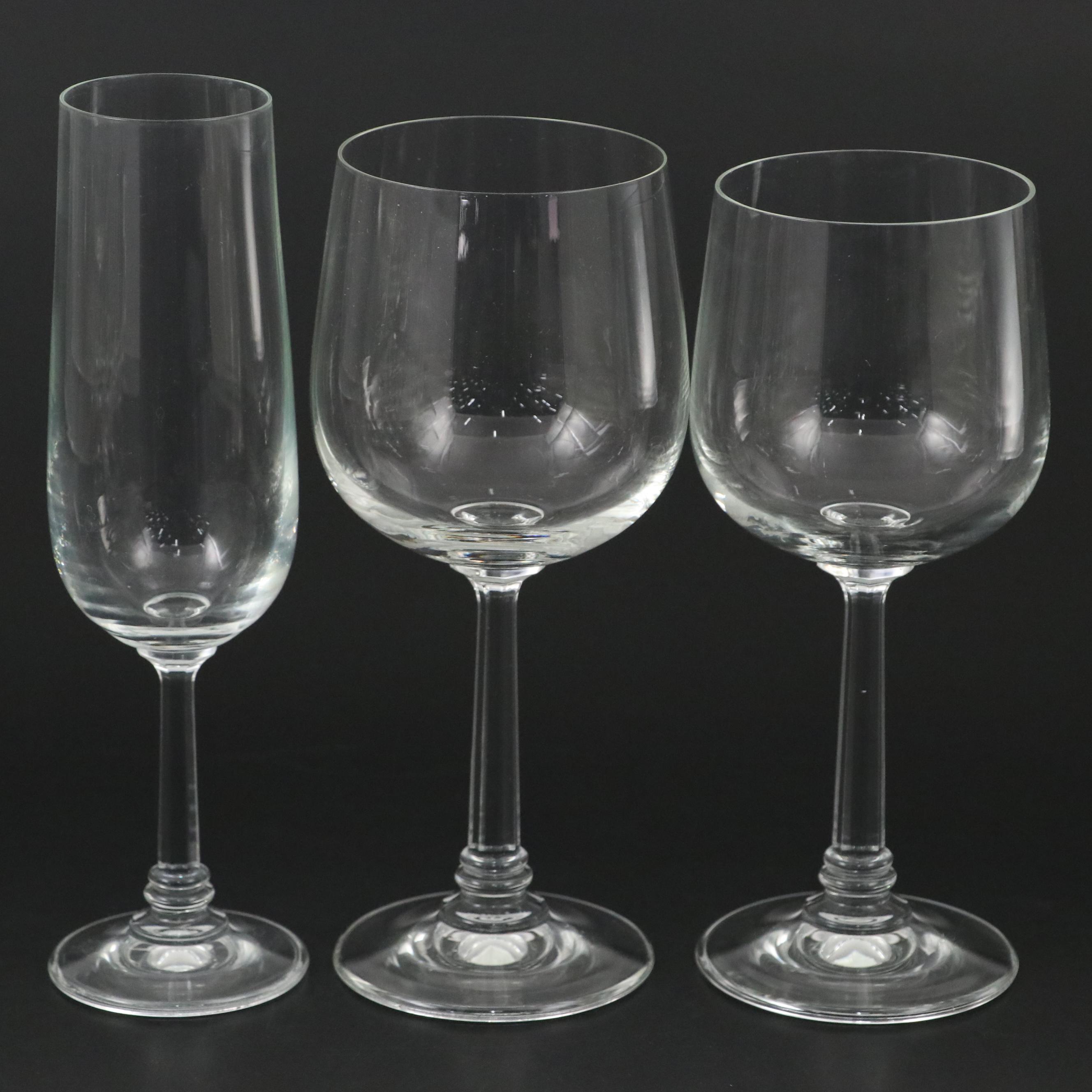 Clear Glass Wine Glasses and Champagne Flutes