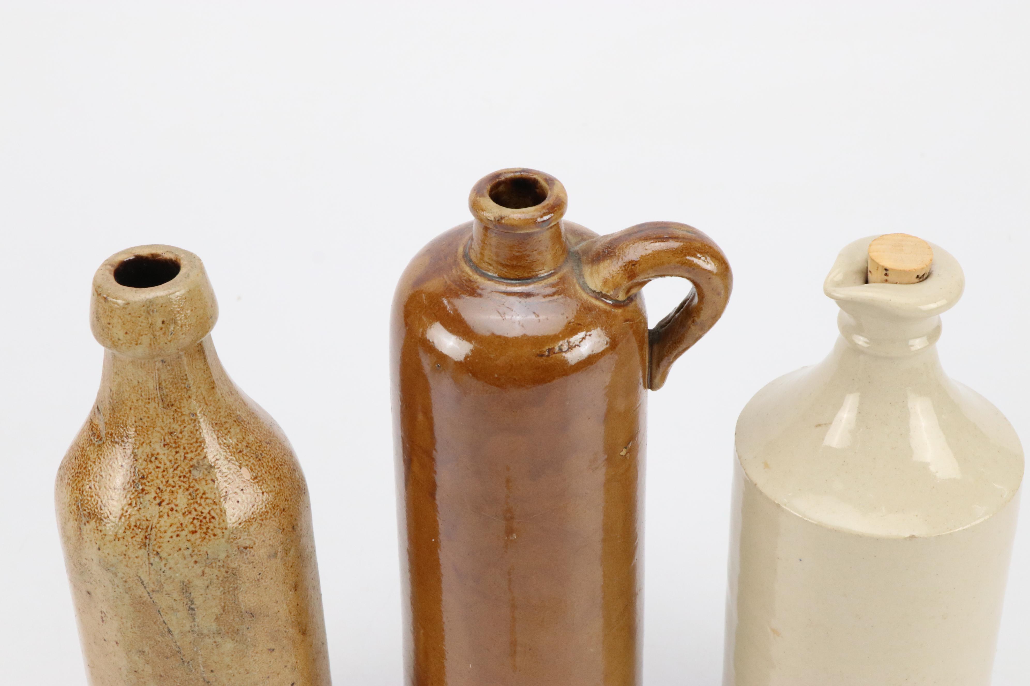 Stoneware Ink and Other Bottles and Majolica Pitcher