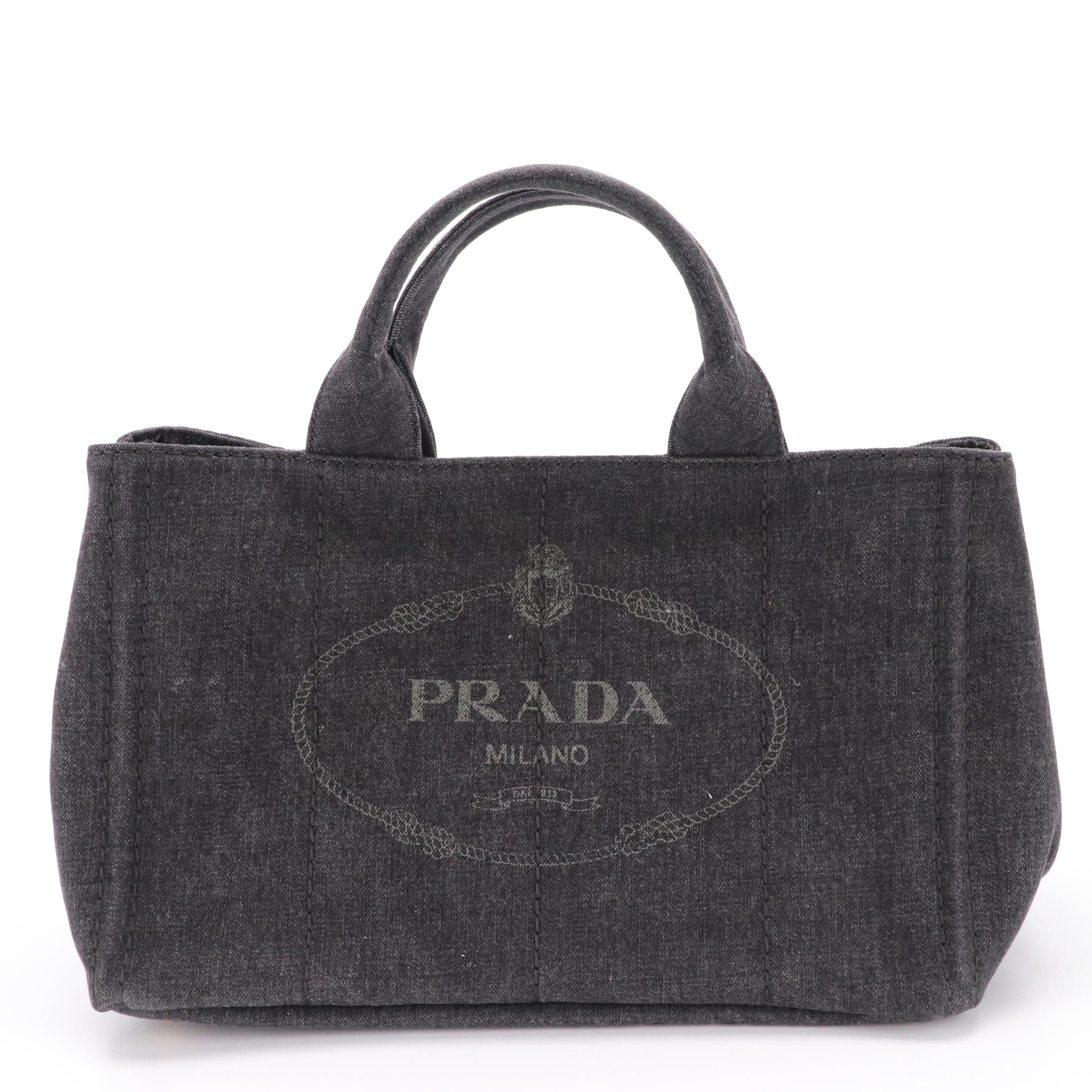 Prada Grey Denim Canapa Canvas Two-Way Tote Bag