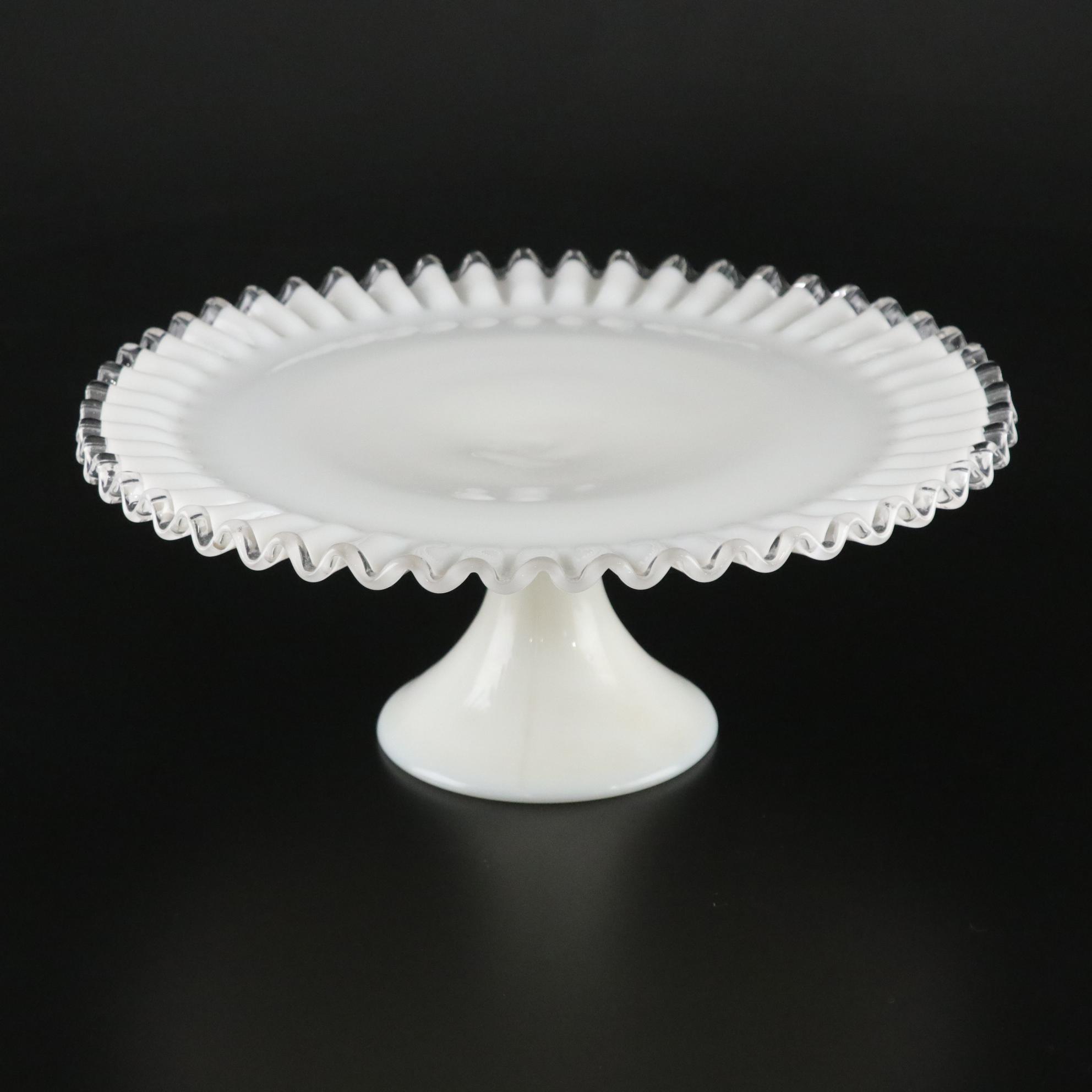 Fenton "Silver Crest" Ruffled Milk Glass Cake Stand and More