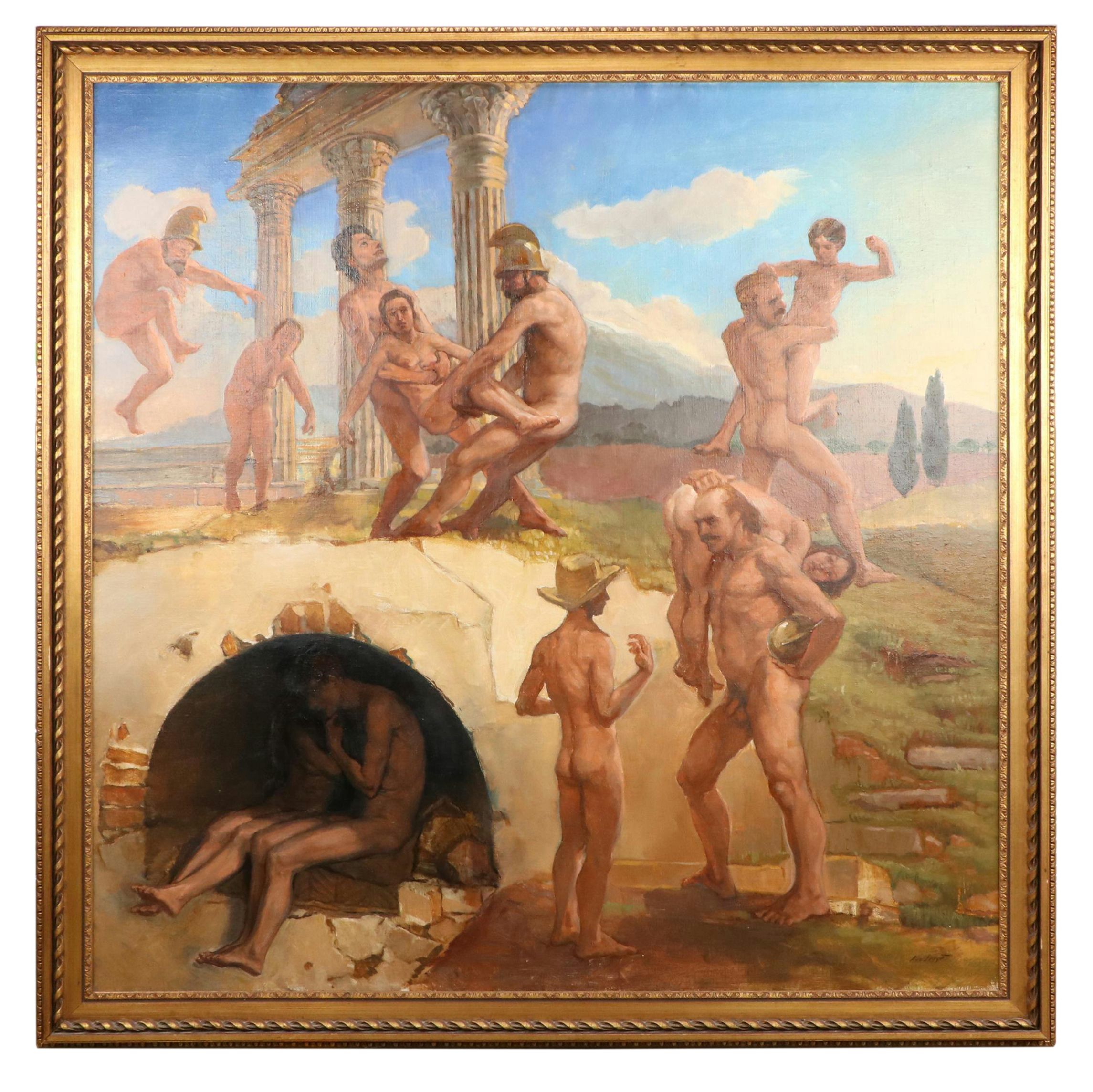Ann Vaughan Leggett Oil Painting of Greco-Roman Narrative Scene, 20th Century