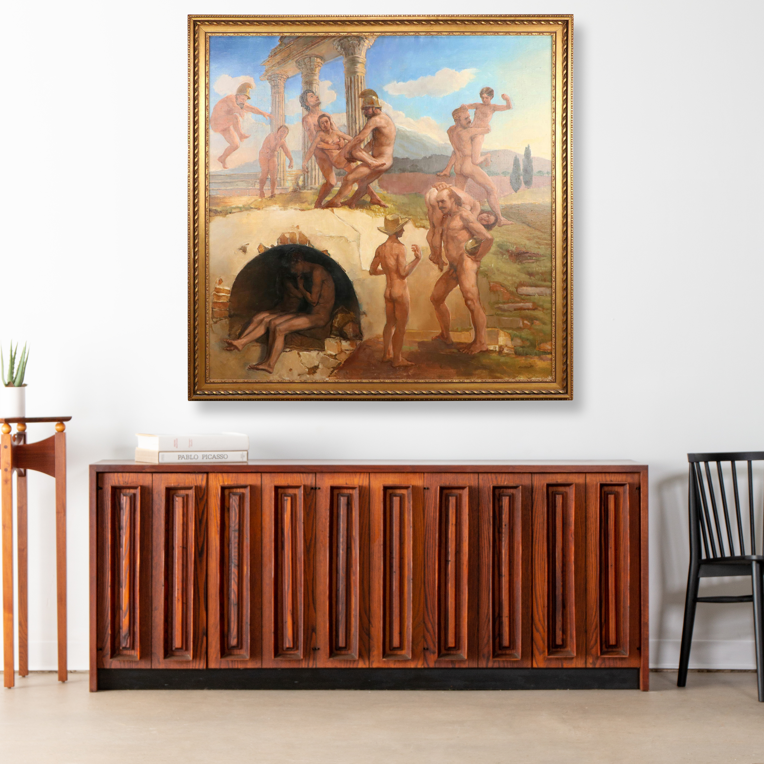 Ann Vaughan Leggett Oil Painting of Greco-Roman Narrative Scene, 20th Century