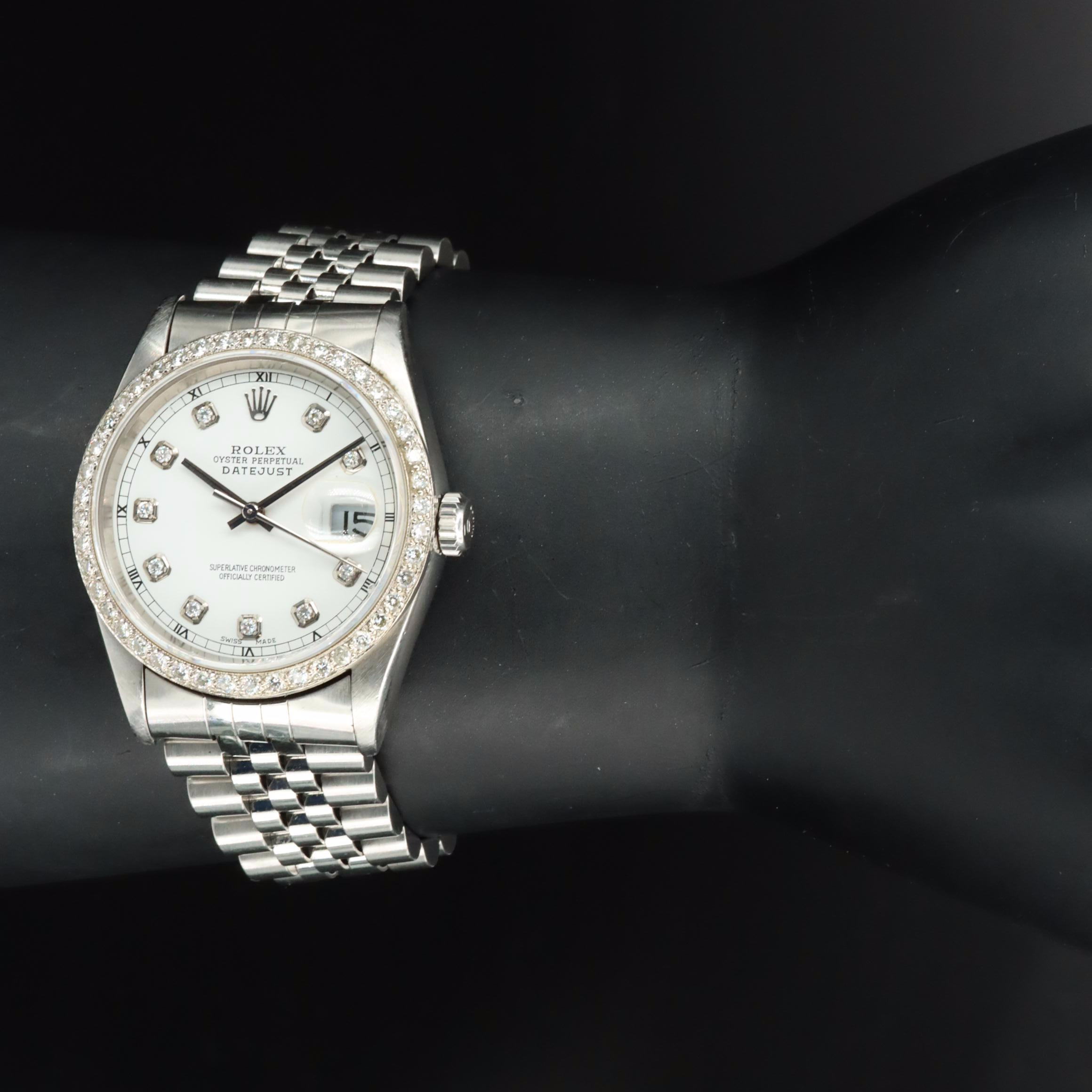 1996 Rolex Custom 1.29 CTW Diamond Dial and Bezel Datejust Watch