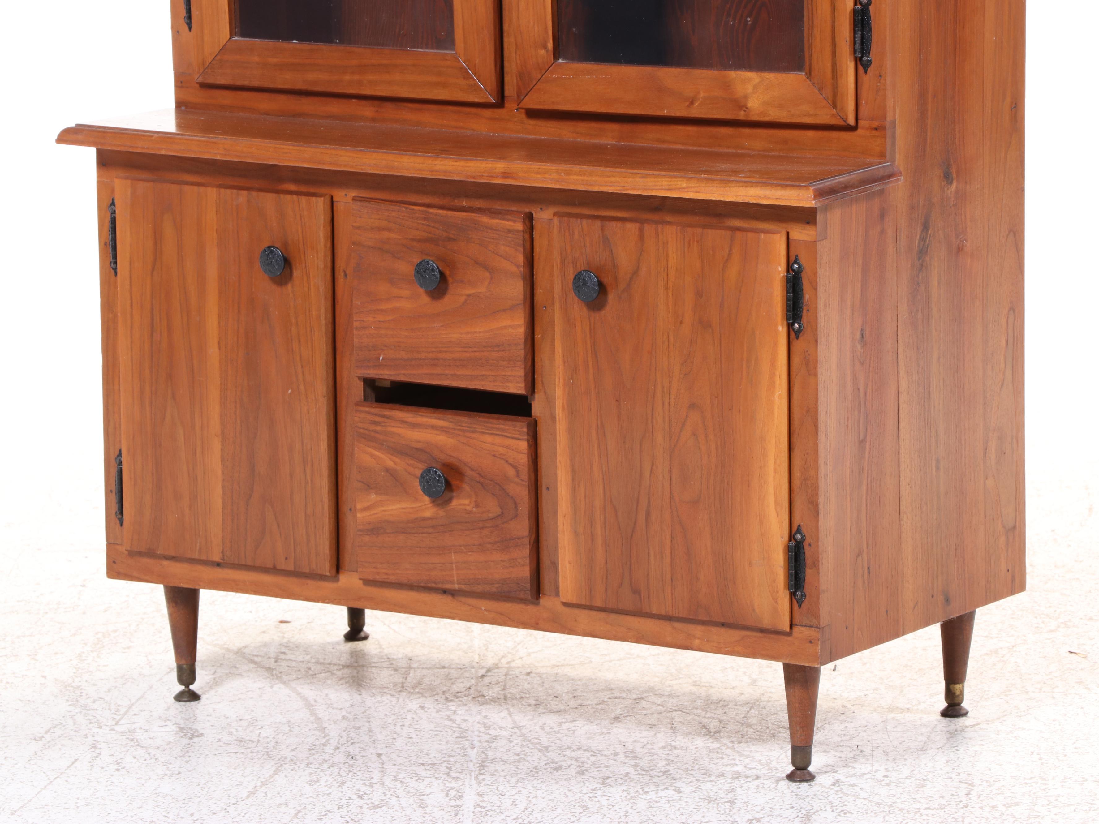 Mid Century Modern Walnut Custom-Made Stepback Display Cabinet