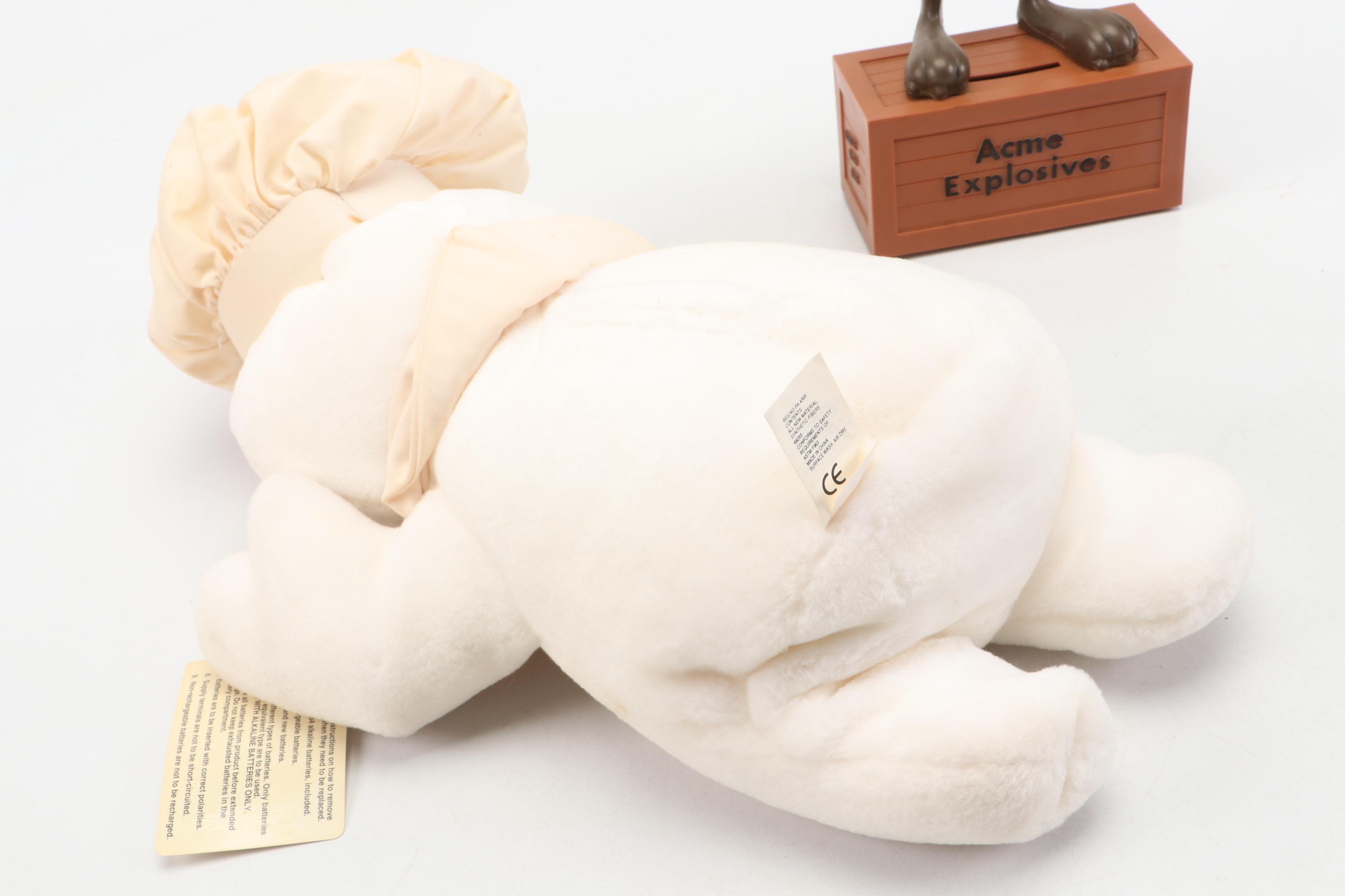 Pillsbury Doughboy Plushie with Wile E. Coyote Coin Bank and Rubber Chicken