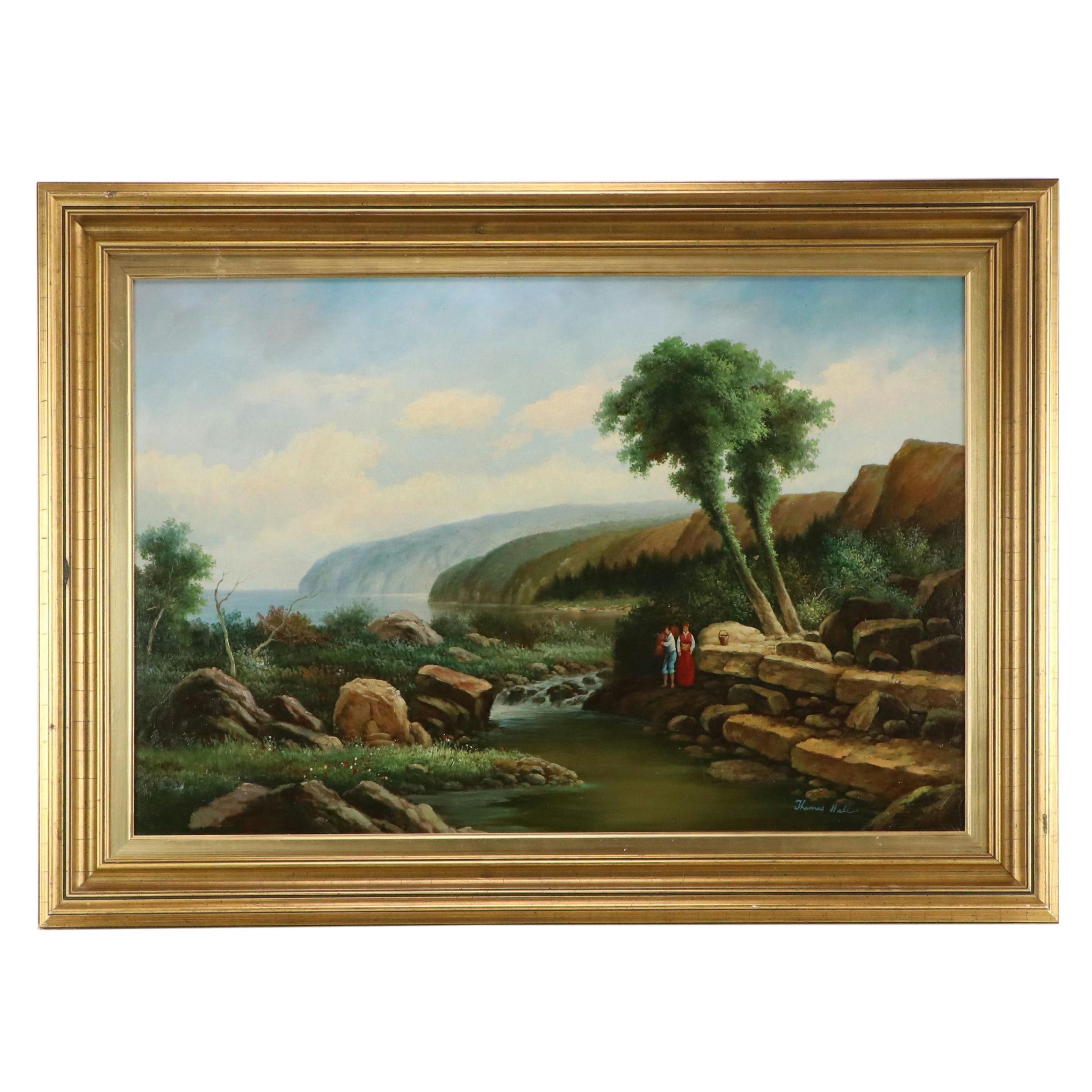 Thomas Hall Oil Painting "English Countryside," 20th Century