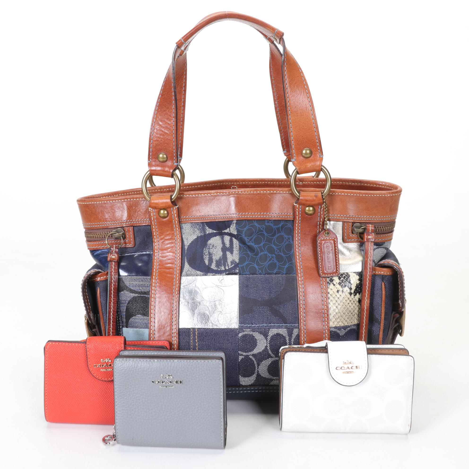 Coach Limited Edition Legacy Denim Patchwork Handbag with Three Wallets