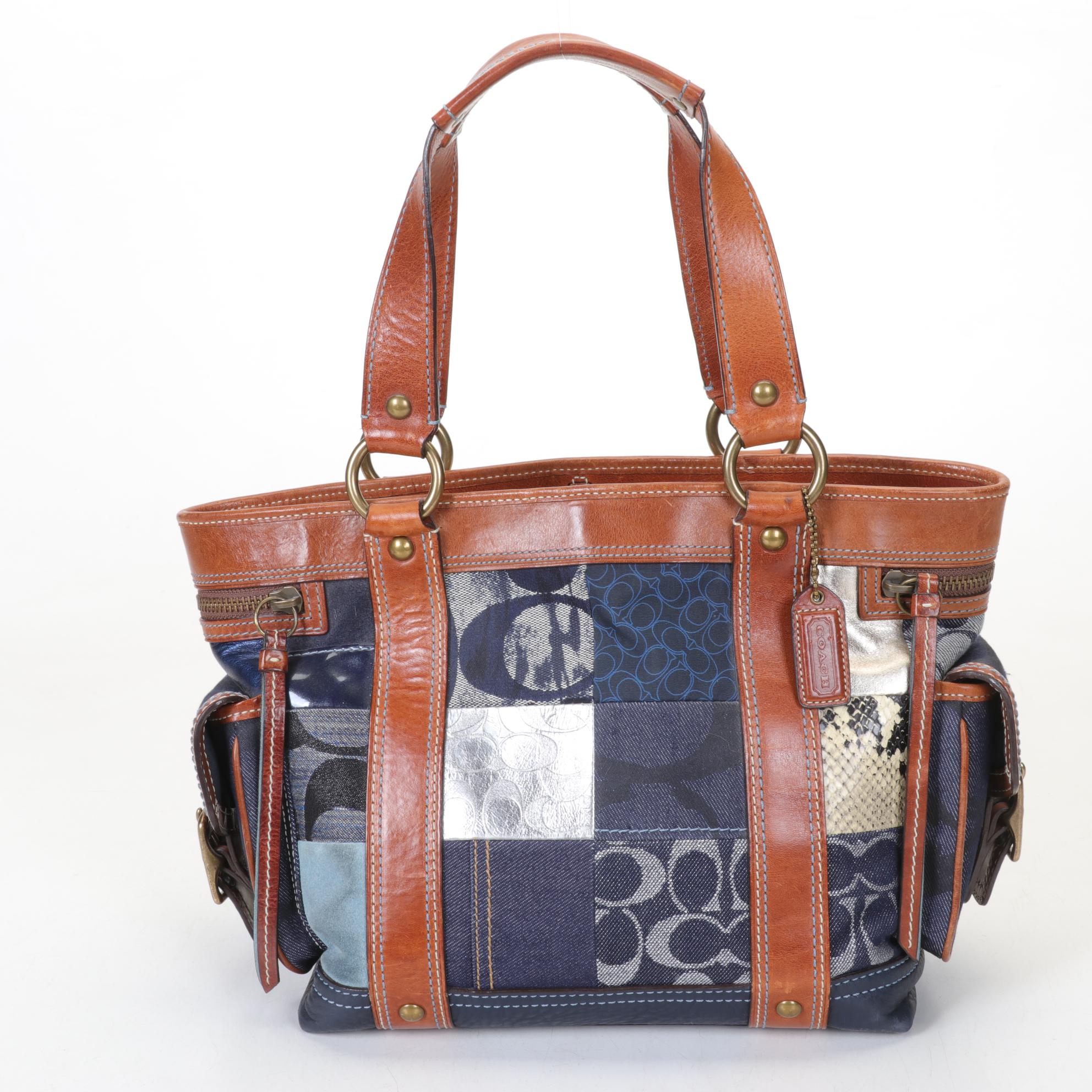 Coach Limited Edition Legacy Denim Patchwork Handbag with Three Wallets