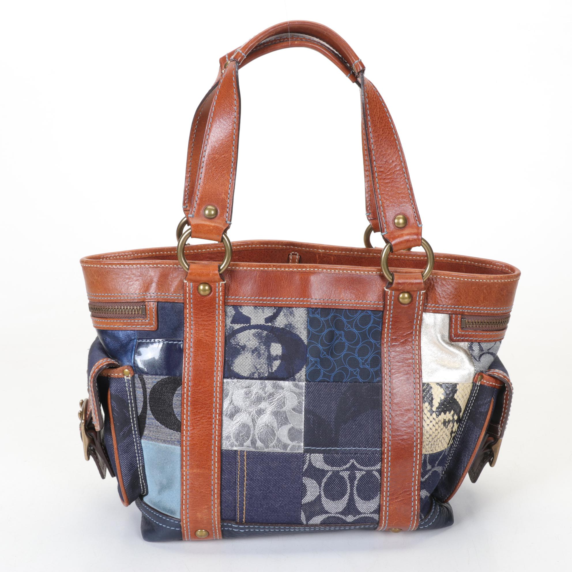 Coach Limited Edition Legacy Denim Patchwork Handbag with Three Wallets
