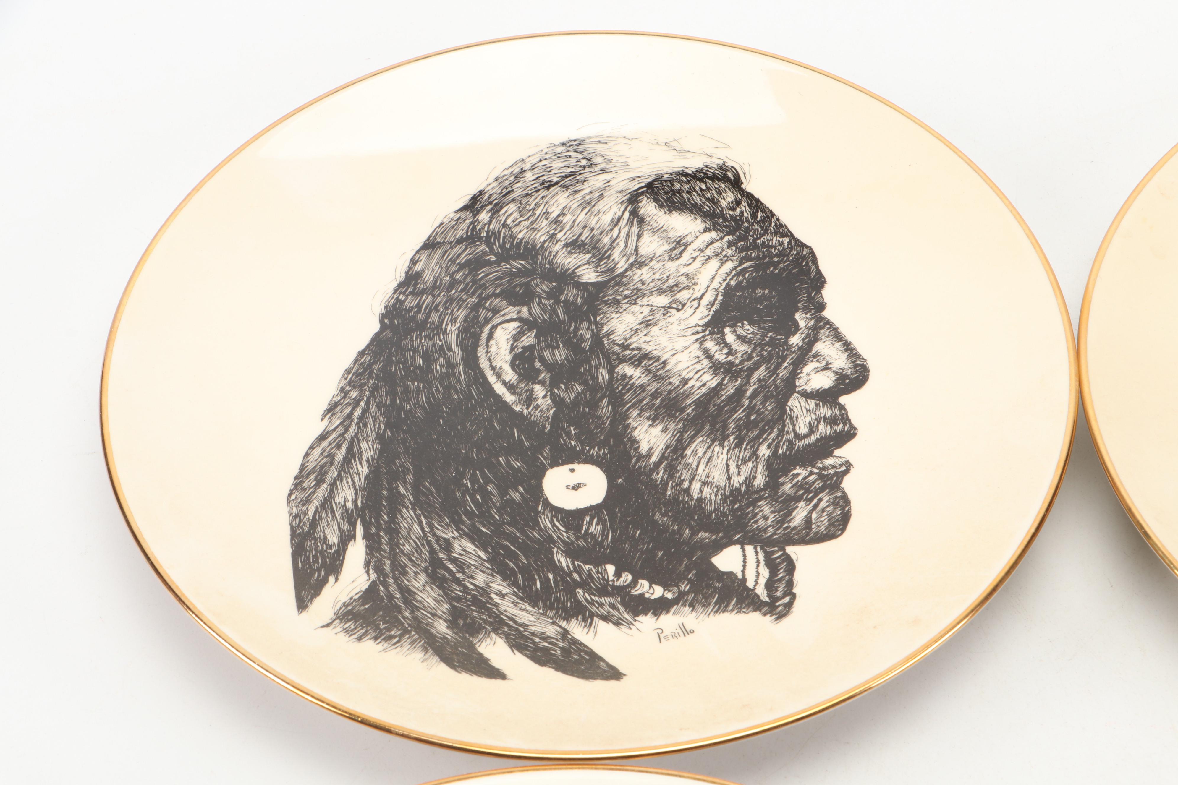 Perillo Indian Nations L/E Collector Plates with Adirondack Style Picture Frame